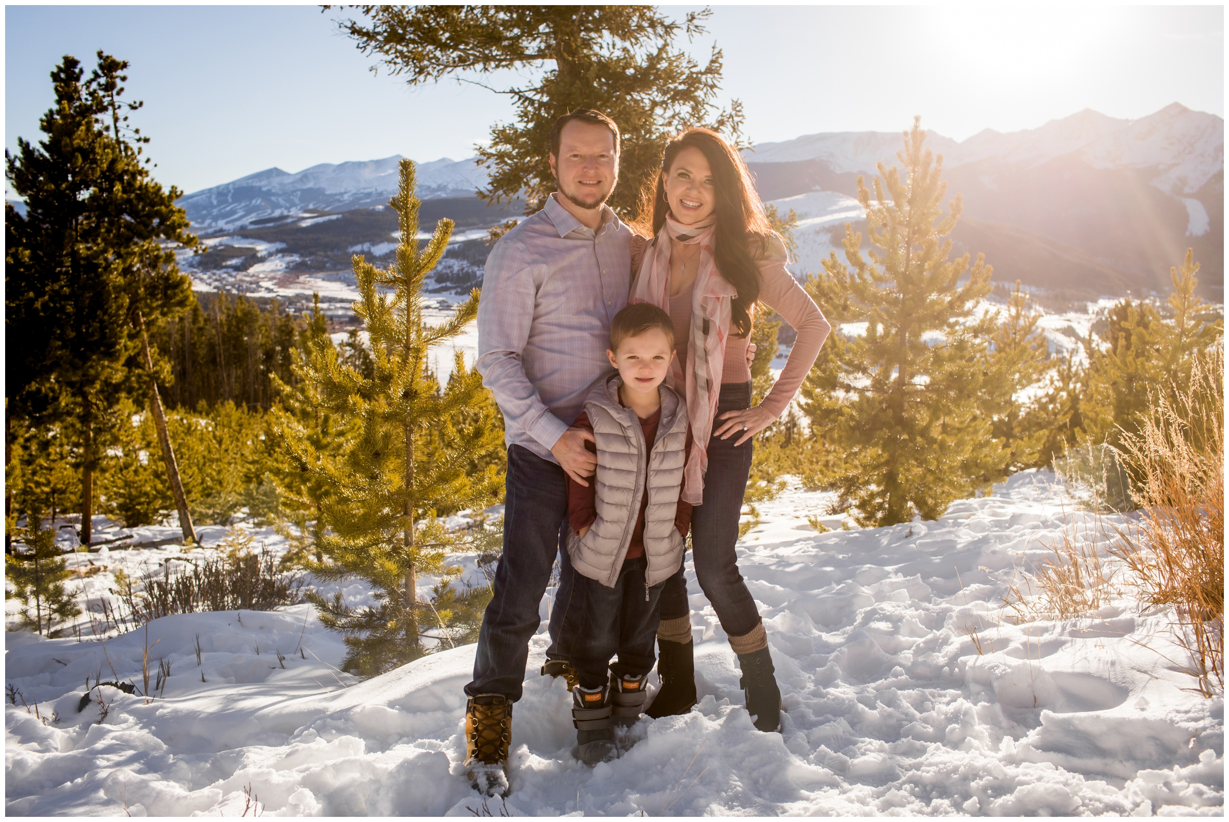 sunny and snowy family portraits at Sapphire Point in the Colorado mountains 
