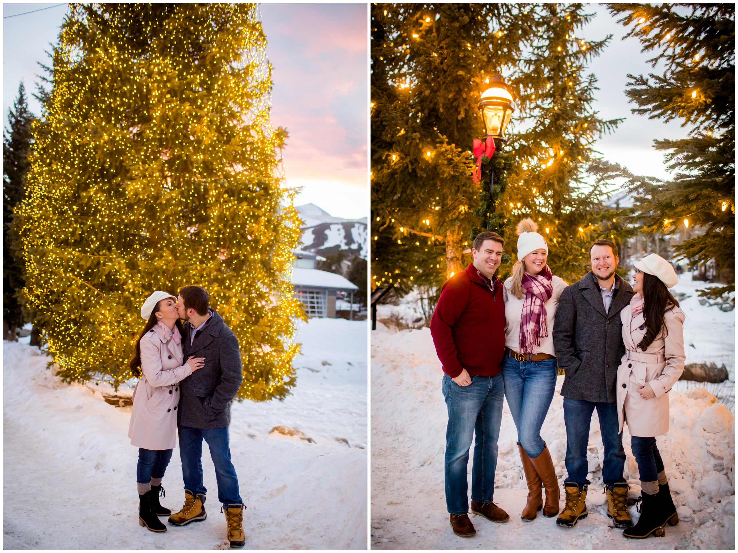 nighttime family photos with Christmas lights in Breckenridge Colorado 