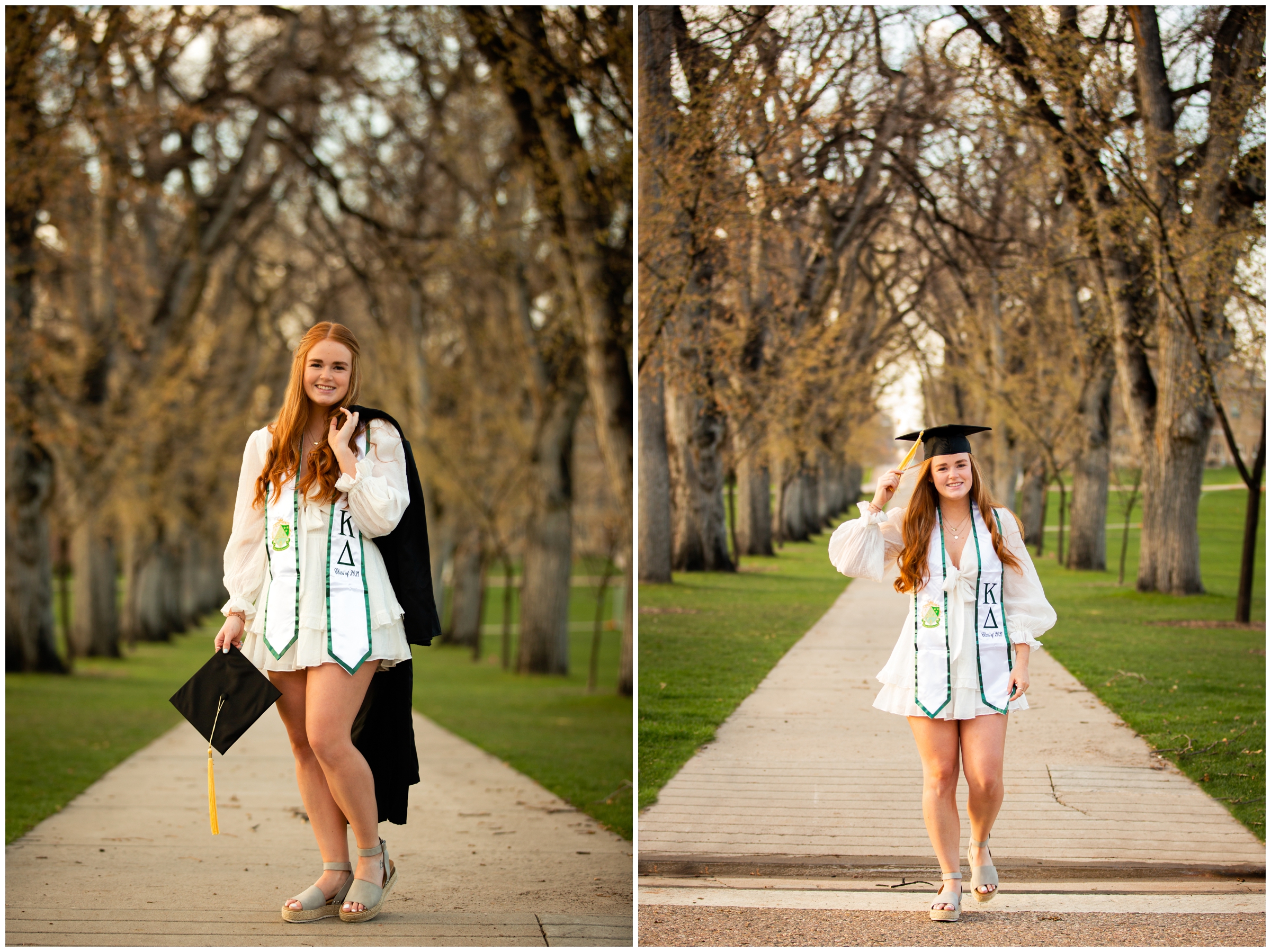 college student posing amongst the trees at the CSU Oval during Fort Collins senior photos 