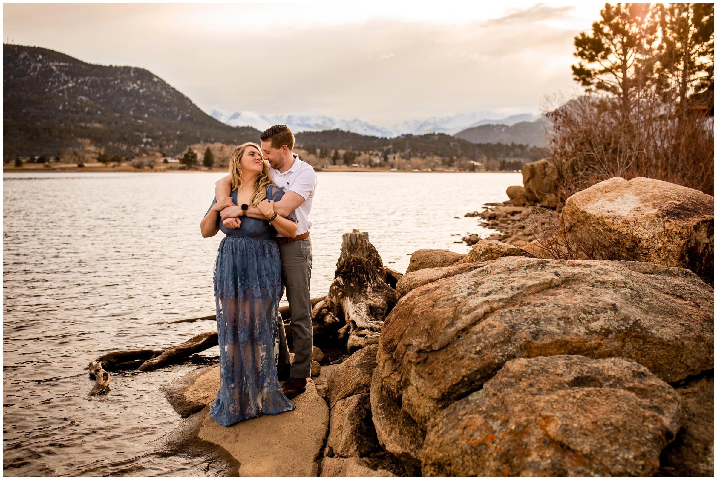 spring mountain engagement pictures at Lake Estes 