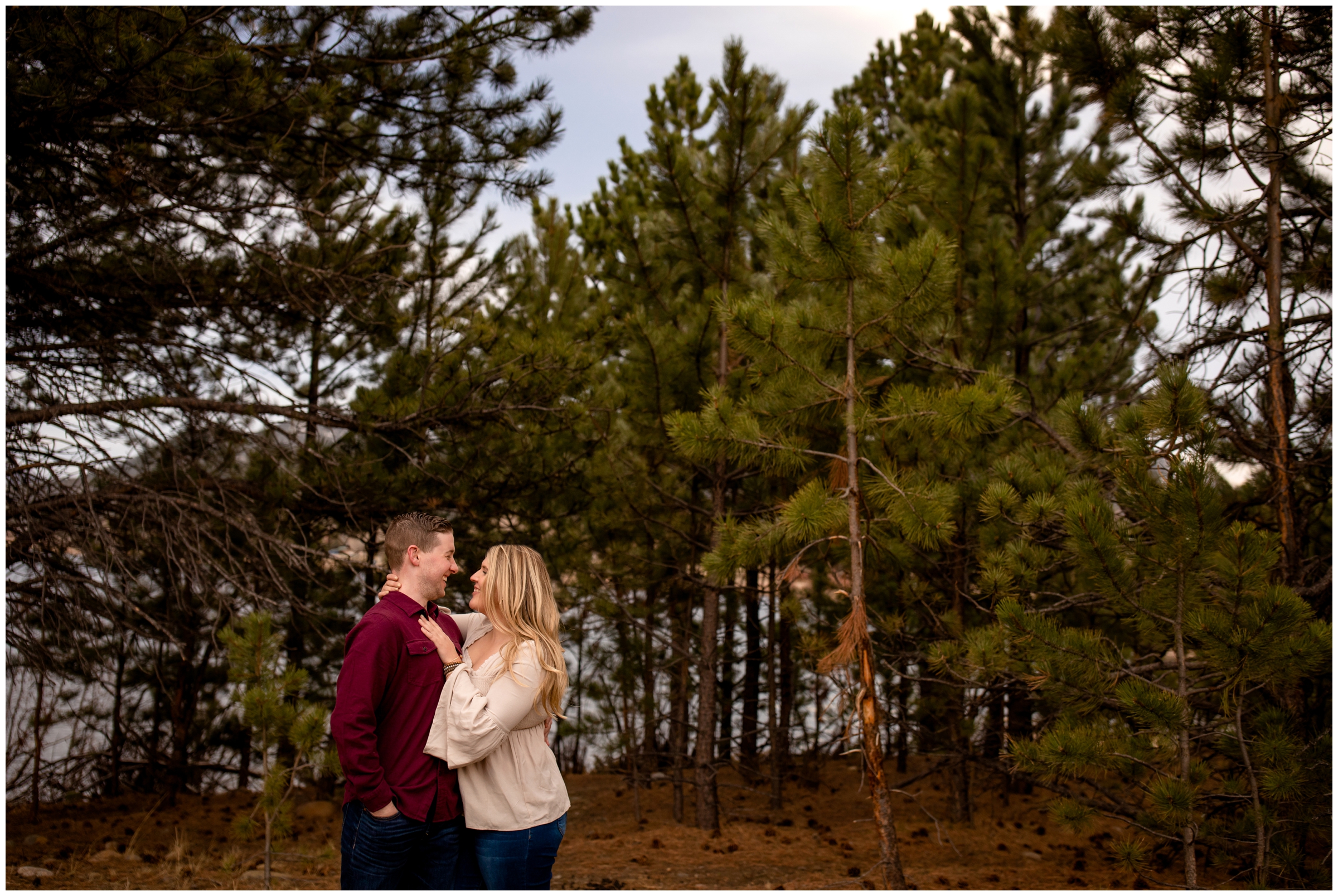 forest couples portraits in Colorado by Estes Park engagement photographer Plum Pretty Photography 