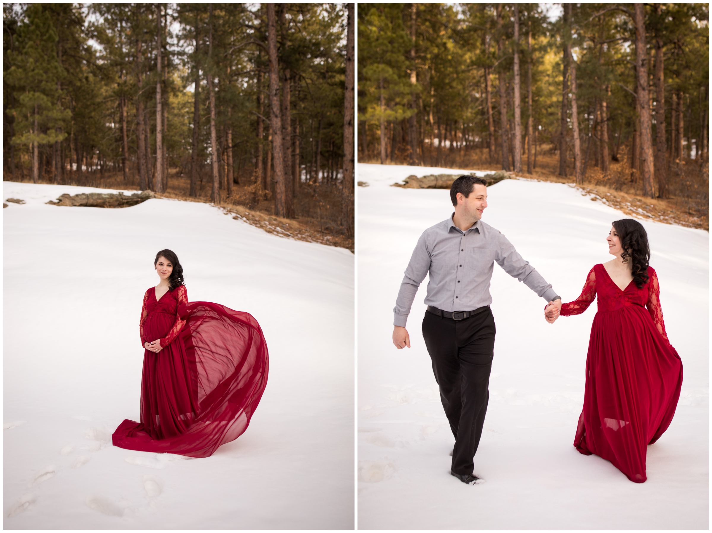 snowy forest maternity photography inspiration in Colorado by plum pretty photo