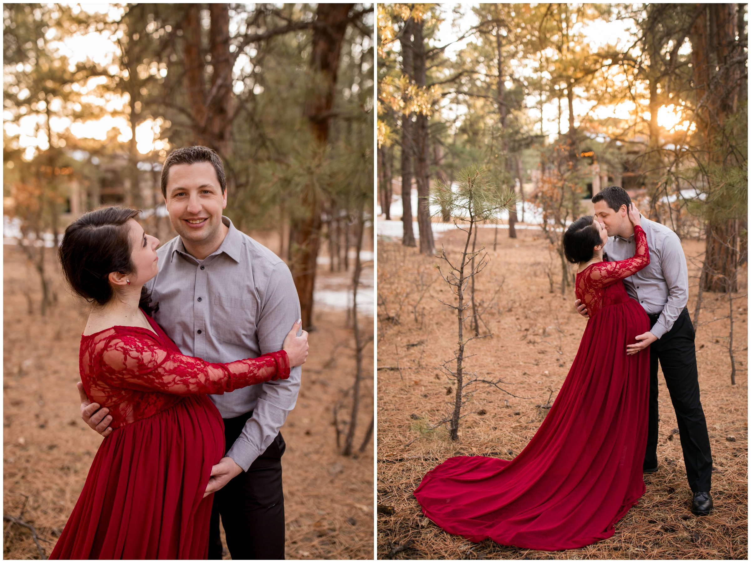 Colorado winter maternity photos in a forest setting by CO portrait photographer Plum Pretty Photography