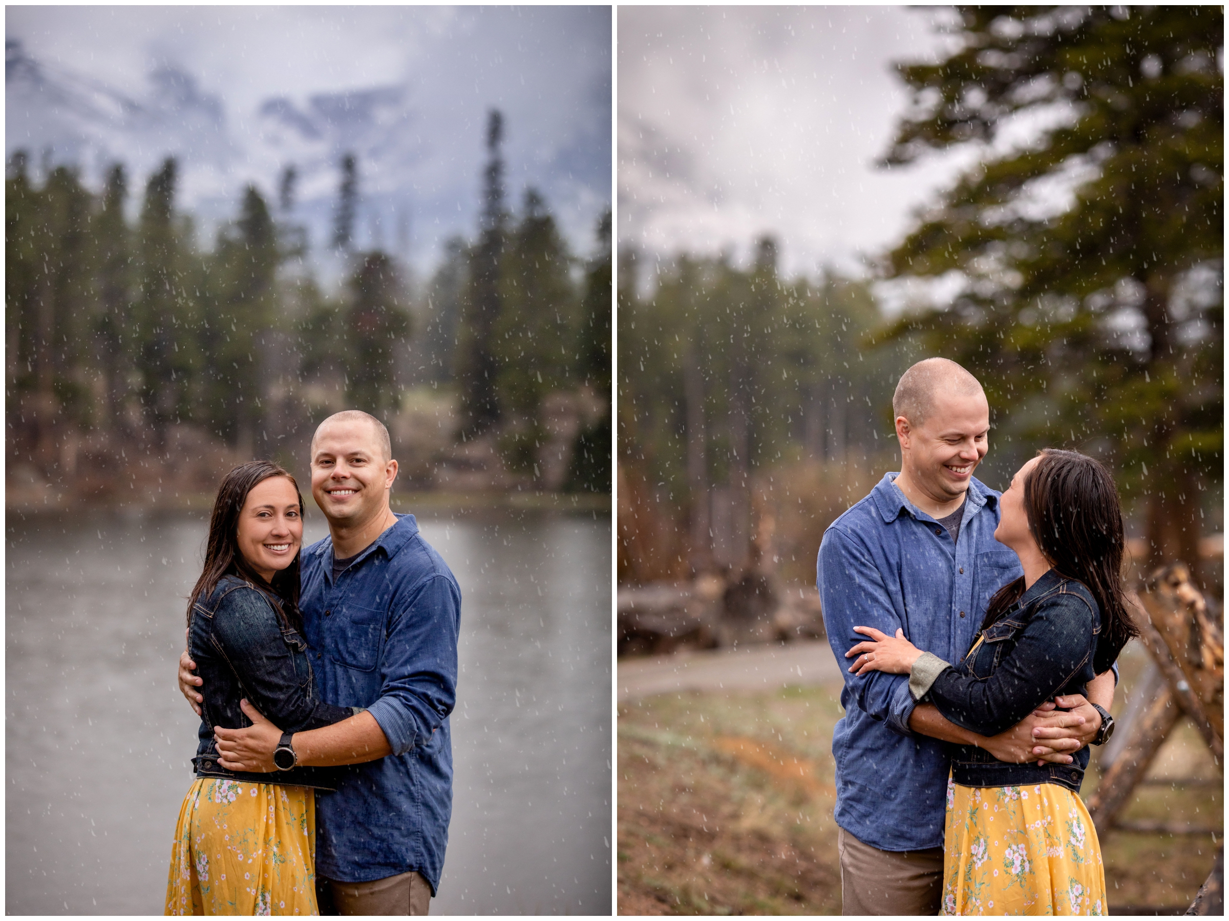 Rainy engagement photos in the Colorado mountains at RMNP 