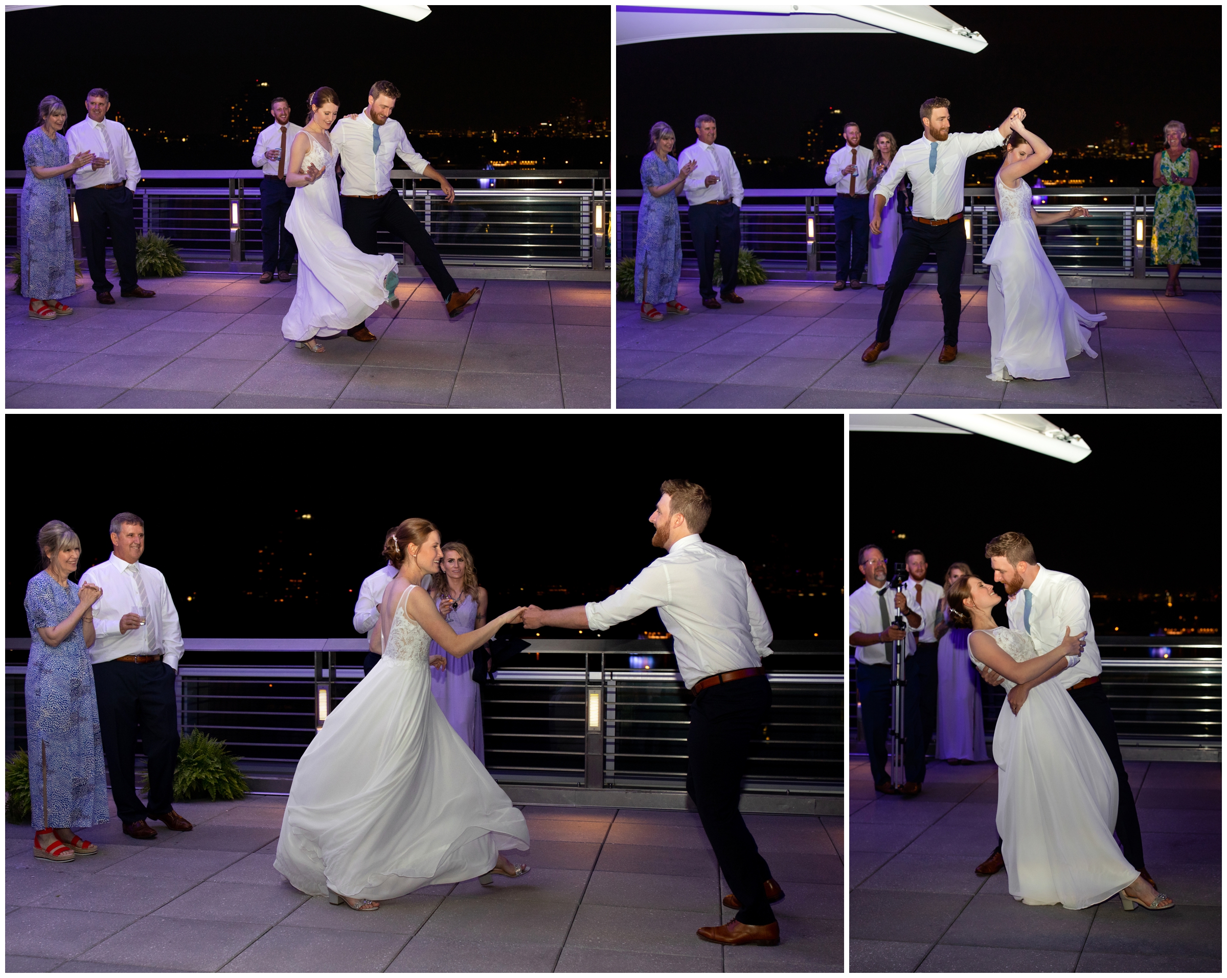 bride and groom's first dance during Denver Colorado rooftop wedding reception