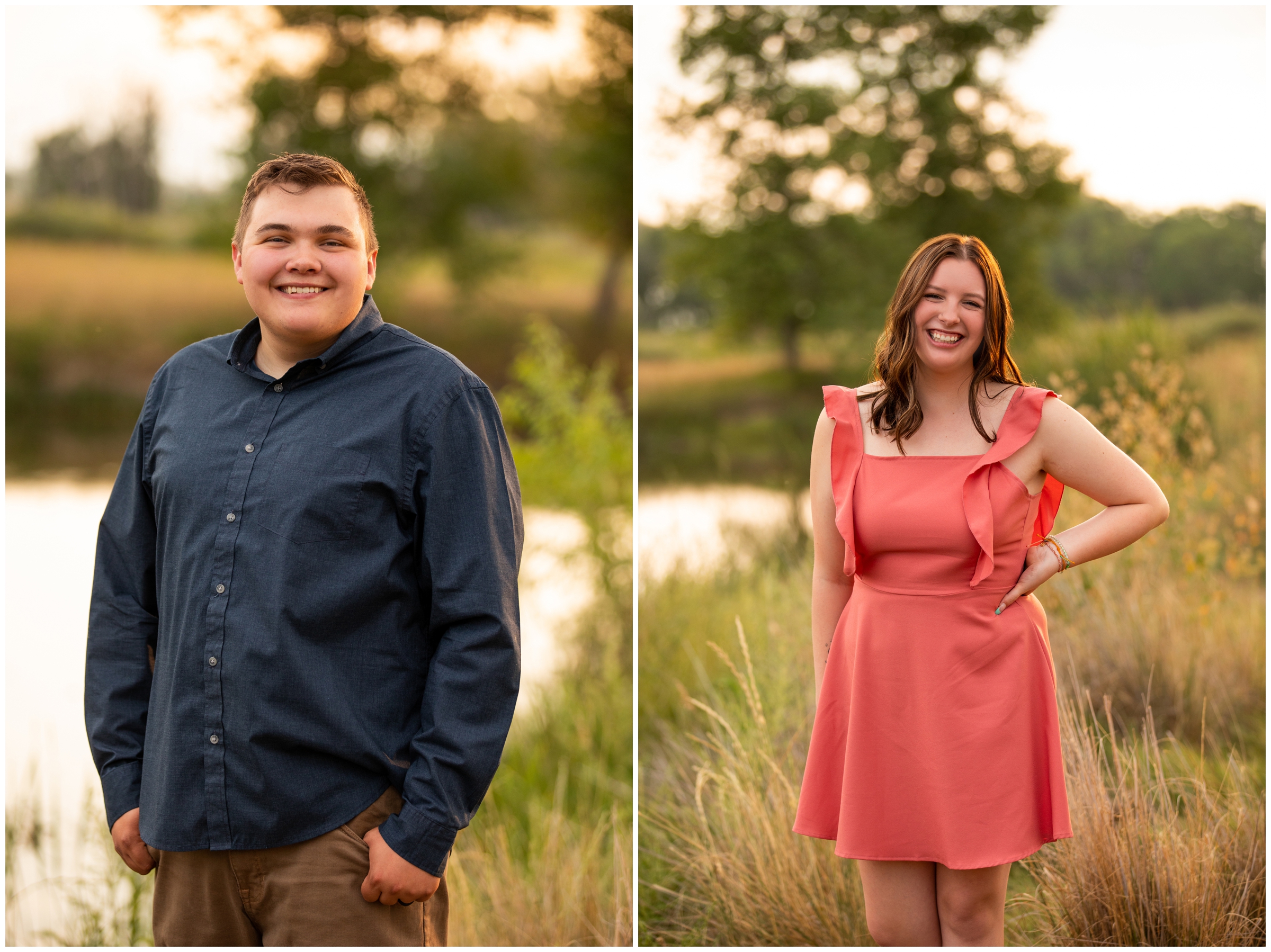 siblings posing in a field during Colorado senior portraits at Sandstone Ranch