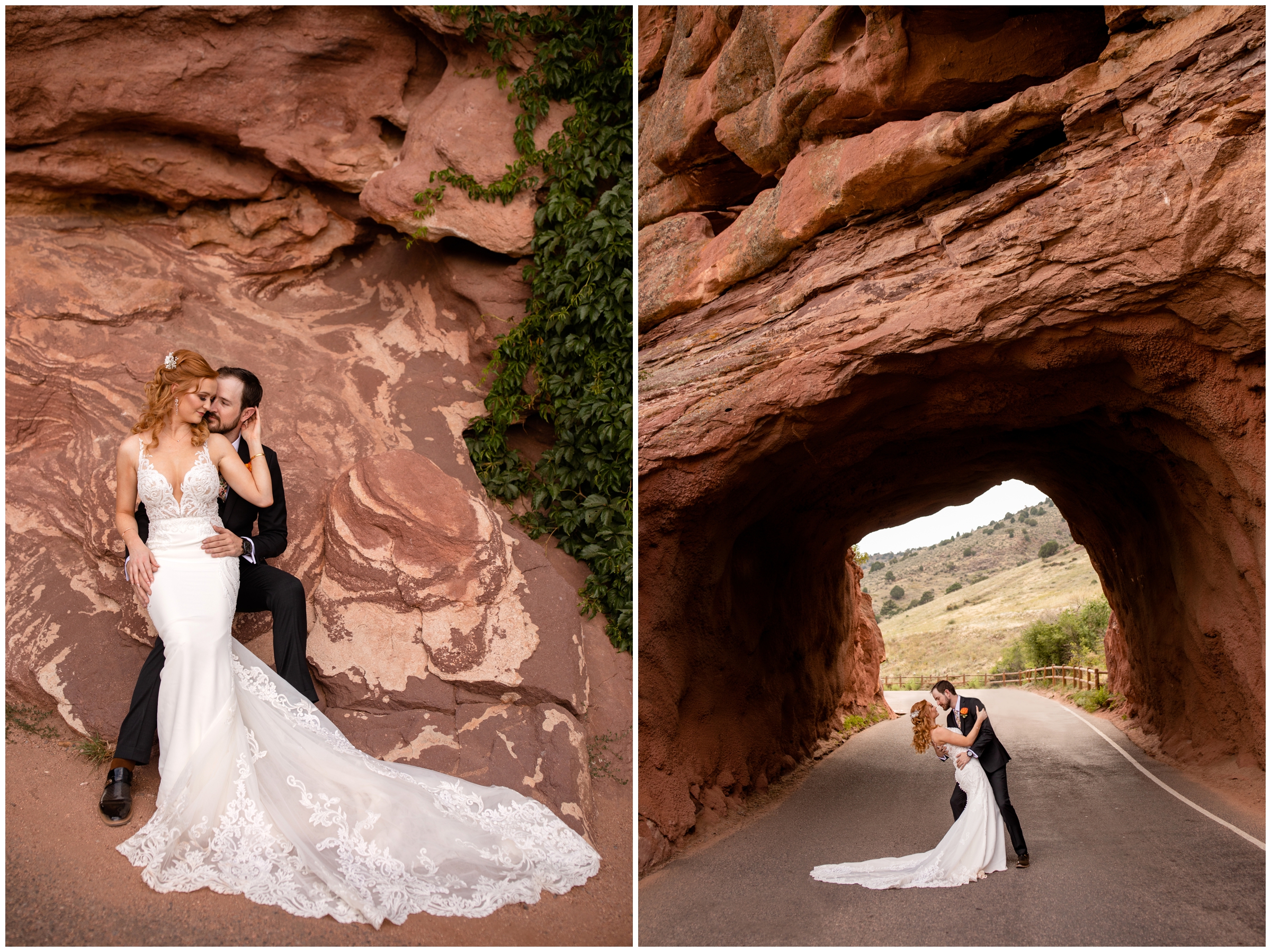 amazing wedding photos in the Red Rocks tunnel before the retreat at Solterra wedding ceremony
