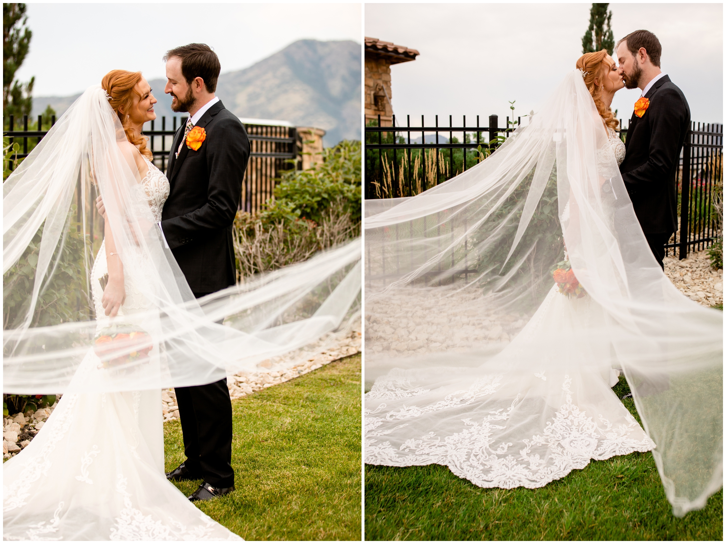 dramatic wedding veil photos at the retreat at solterra Morrison Colorado wedding portraits