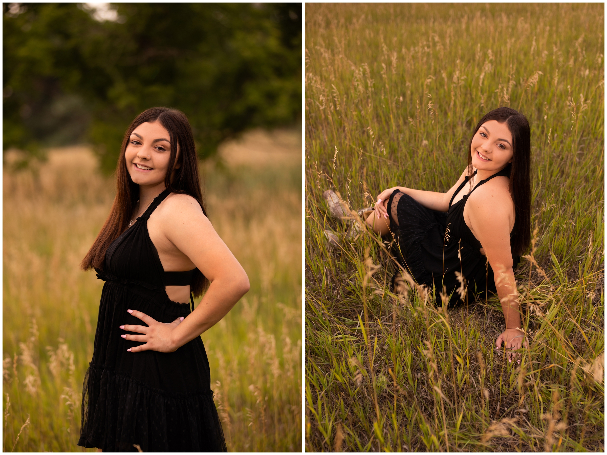 teen sitting in long grass during Longmont Colorado senior portraits by Plum Pretty Photography 