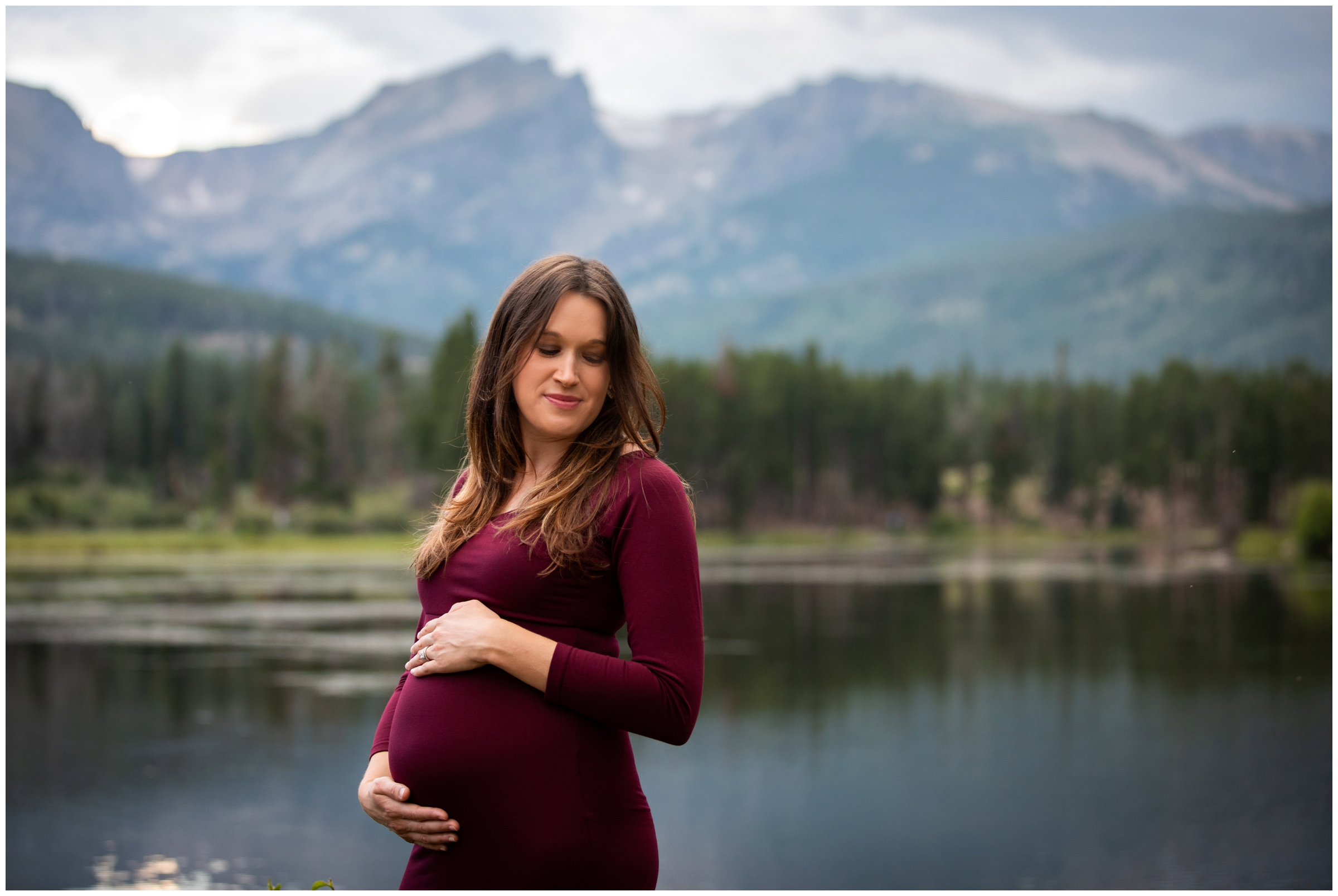 mountain maternity photography inspiration at Sprague Lake in RMNP