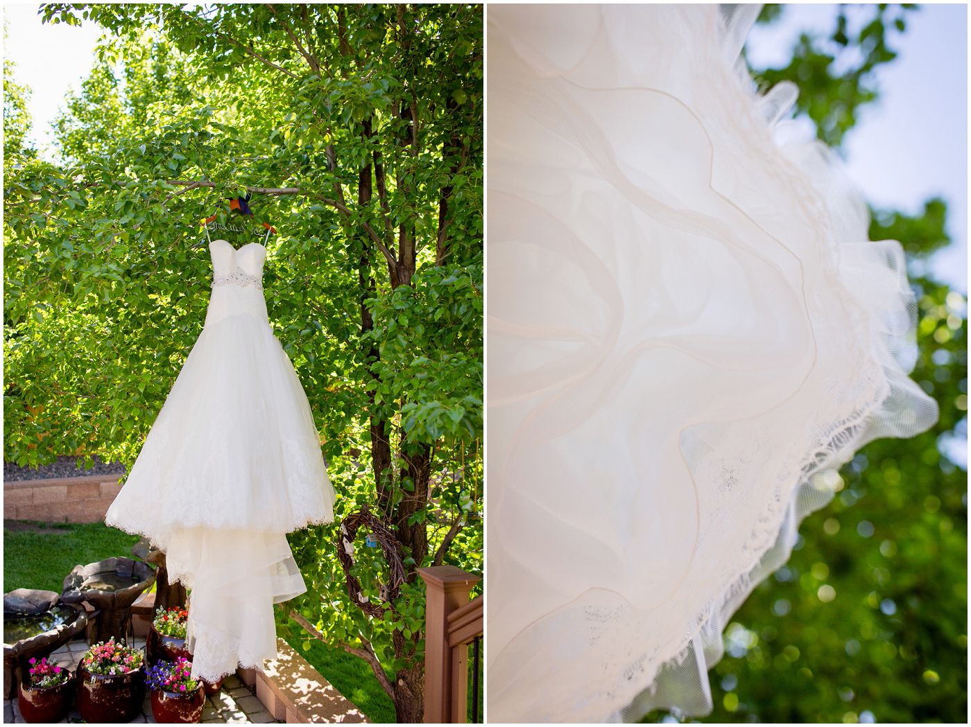 picture of wedding dress hanging from a tree