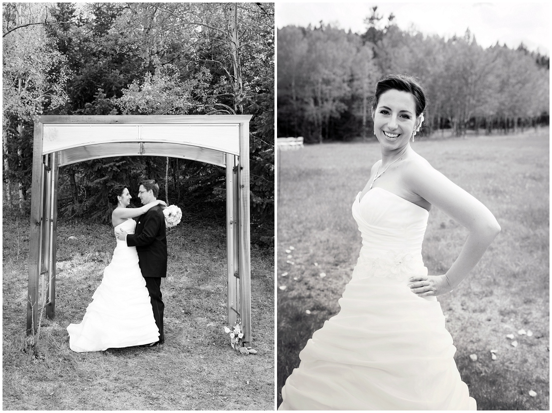 photo of bride and groom with arbor
