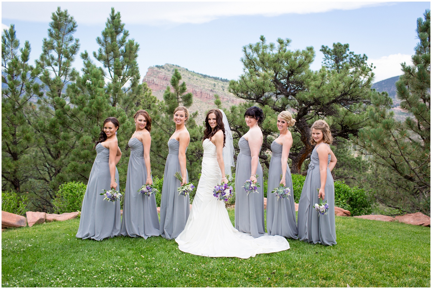 picture of bride and bridesmaids in gray