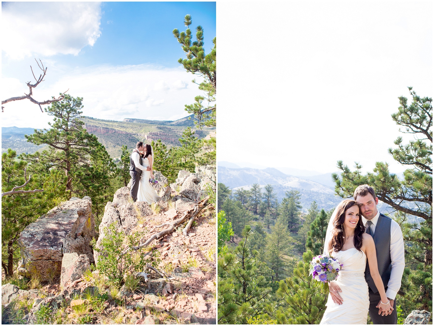 picture of a bride and groom on a cliff