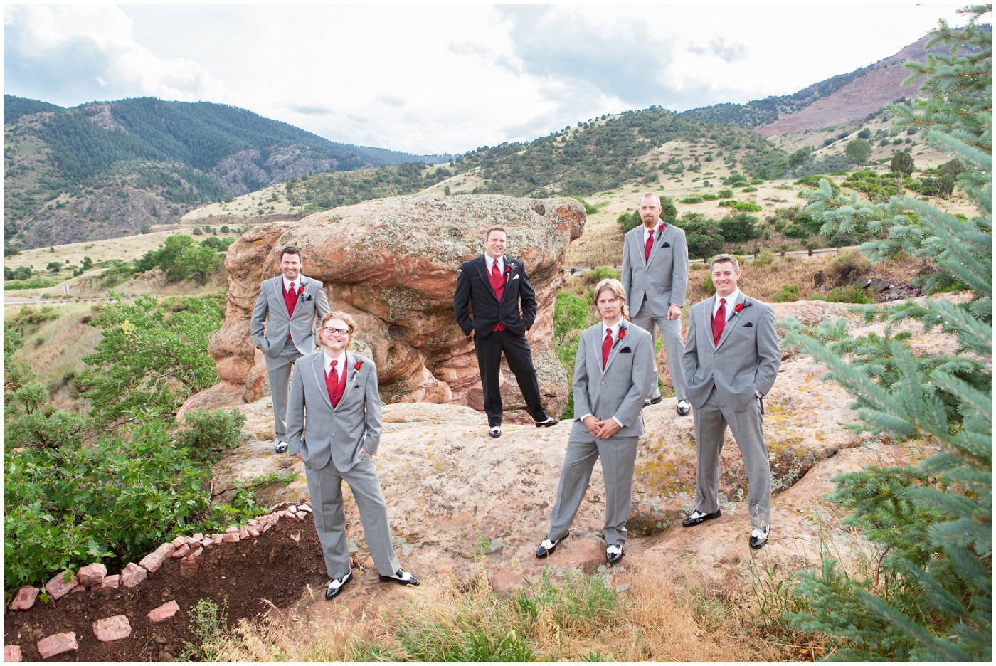 picture of groomsmen in gray and red