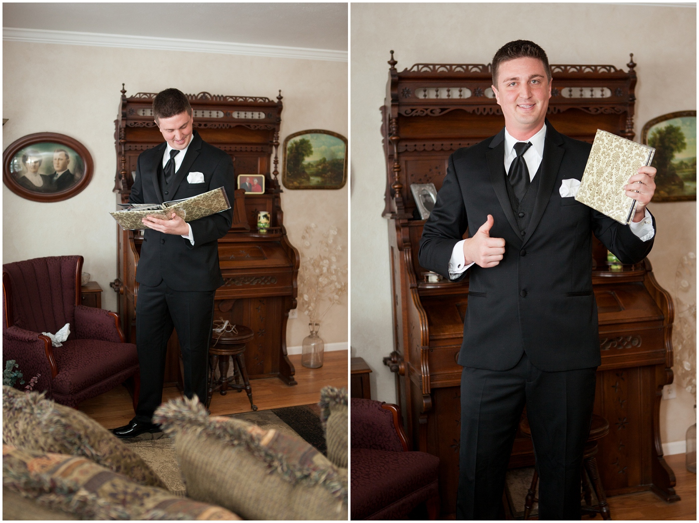 picture of groom opening boudoir book