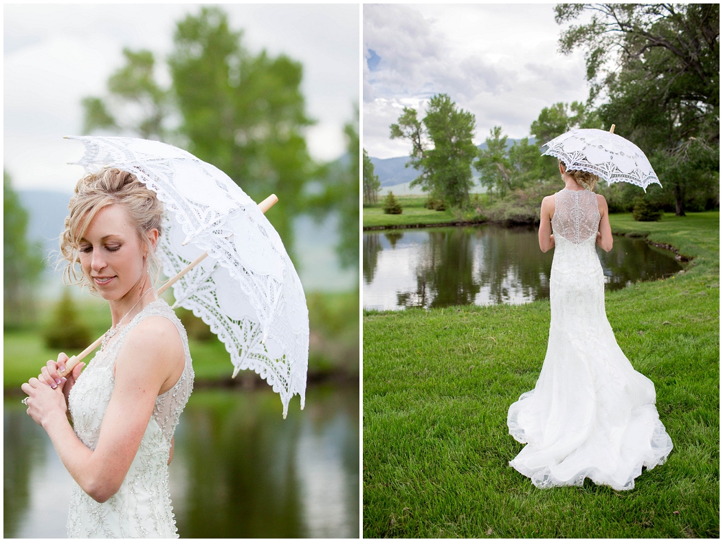 picture of bride with a white parasol