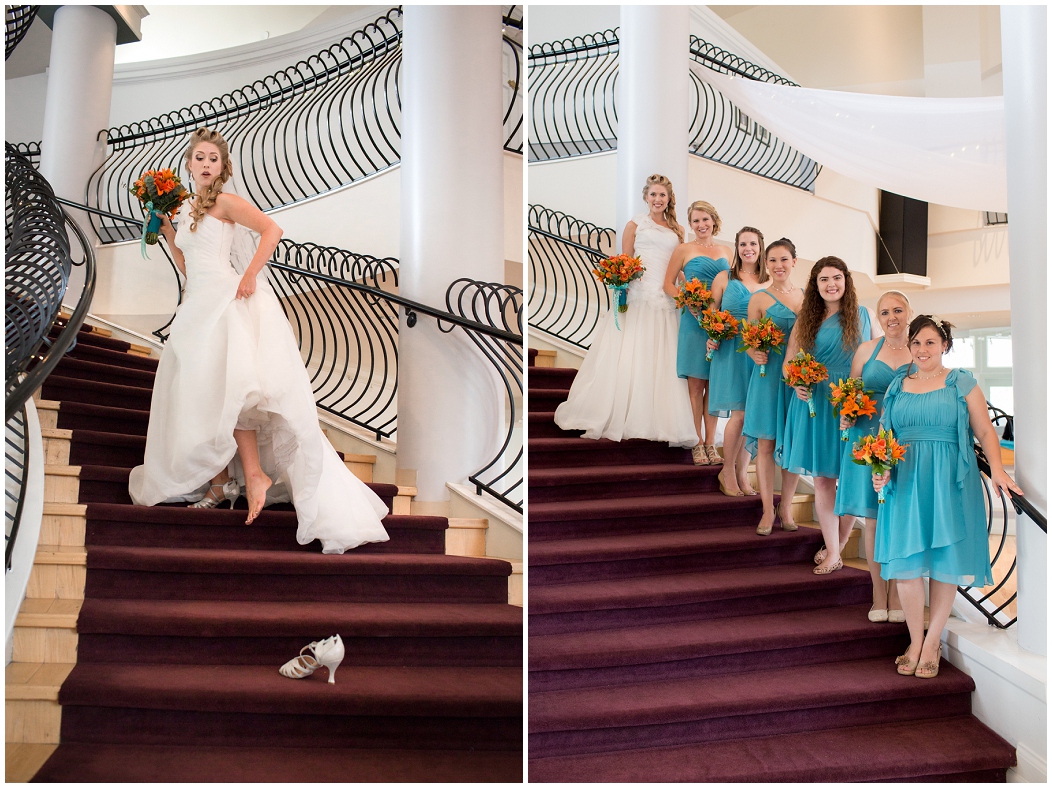 picture of bridesmaids on long staircase