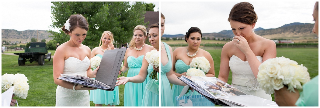 picture of bride opening wedding gift