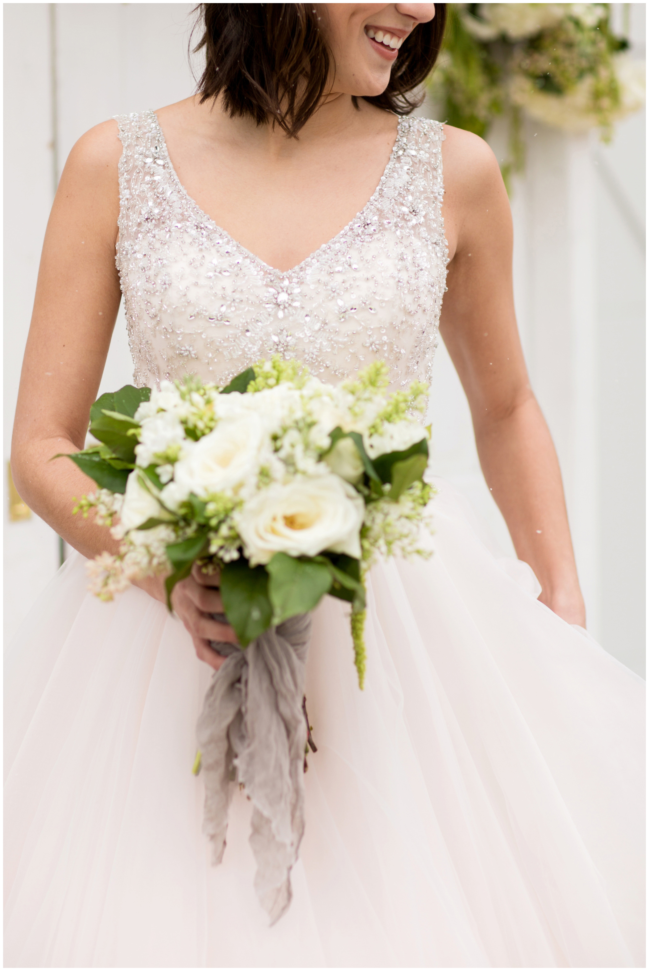 picture of winter bride in blush dress