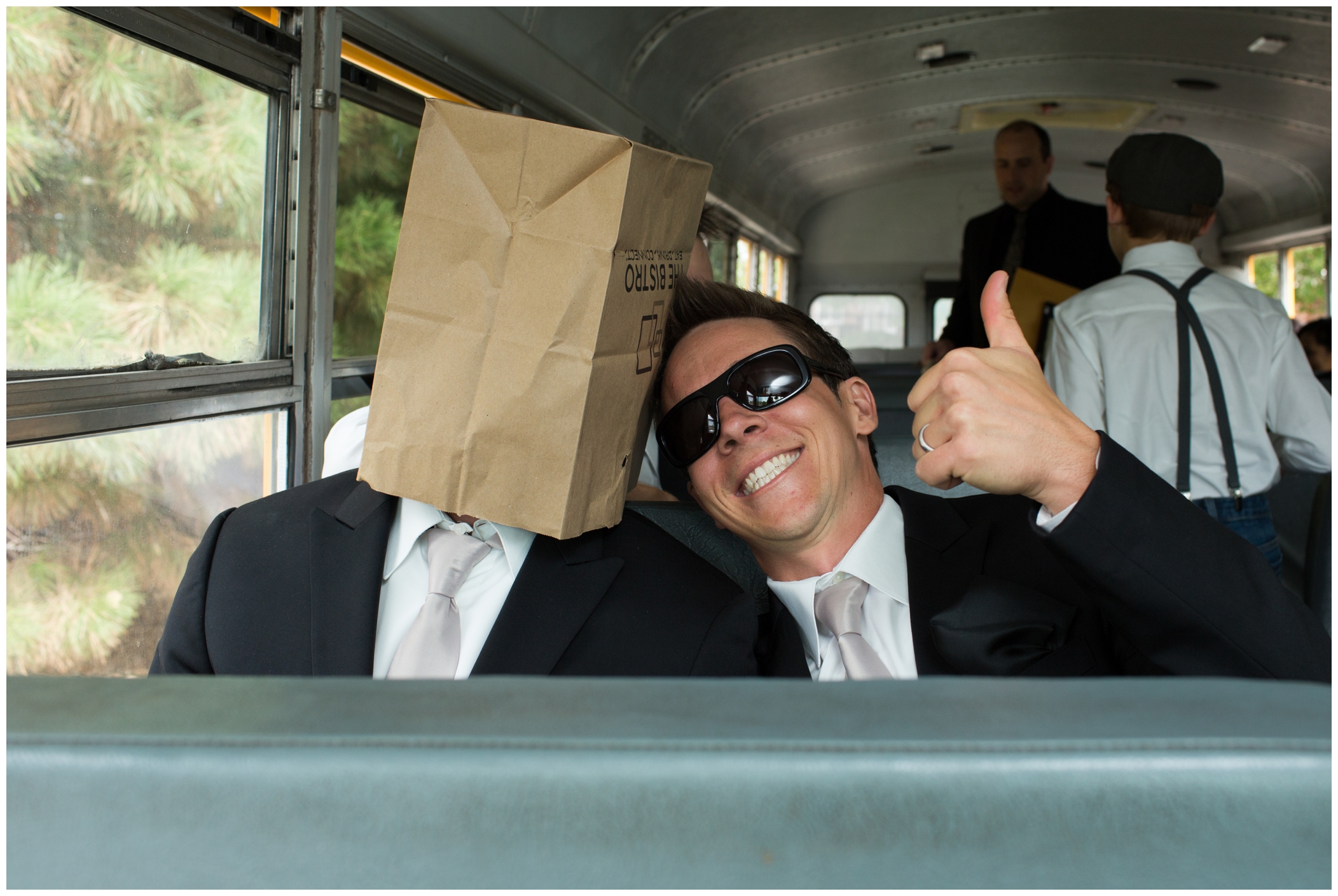 wedding guests on school bus 