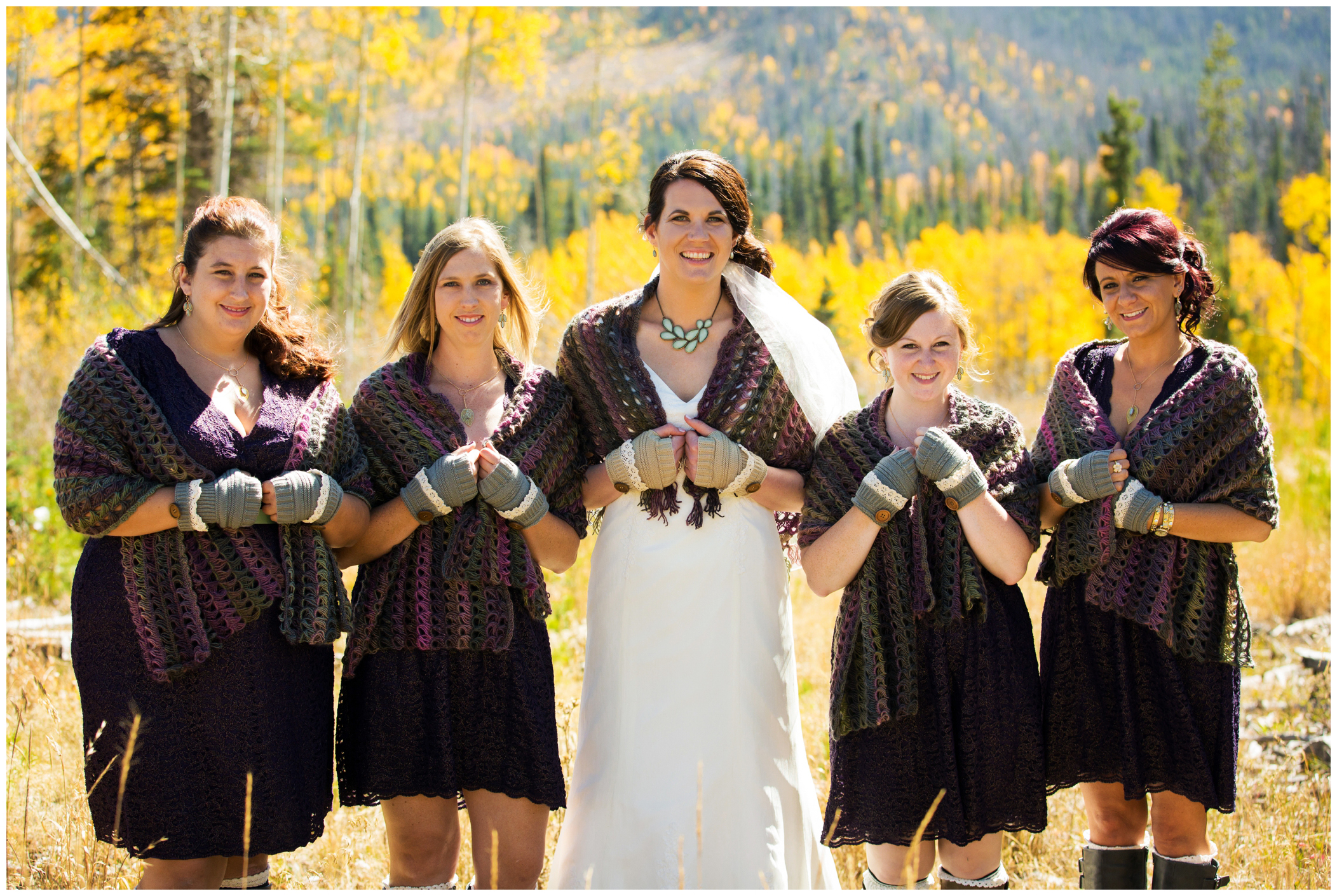 bridesmaids in shawls and gloves