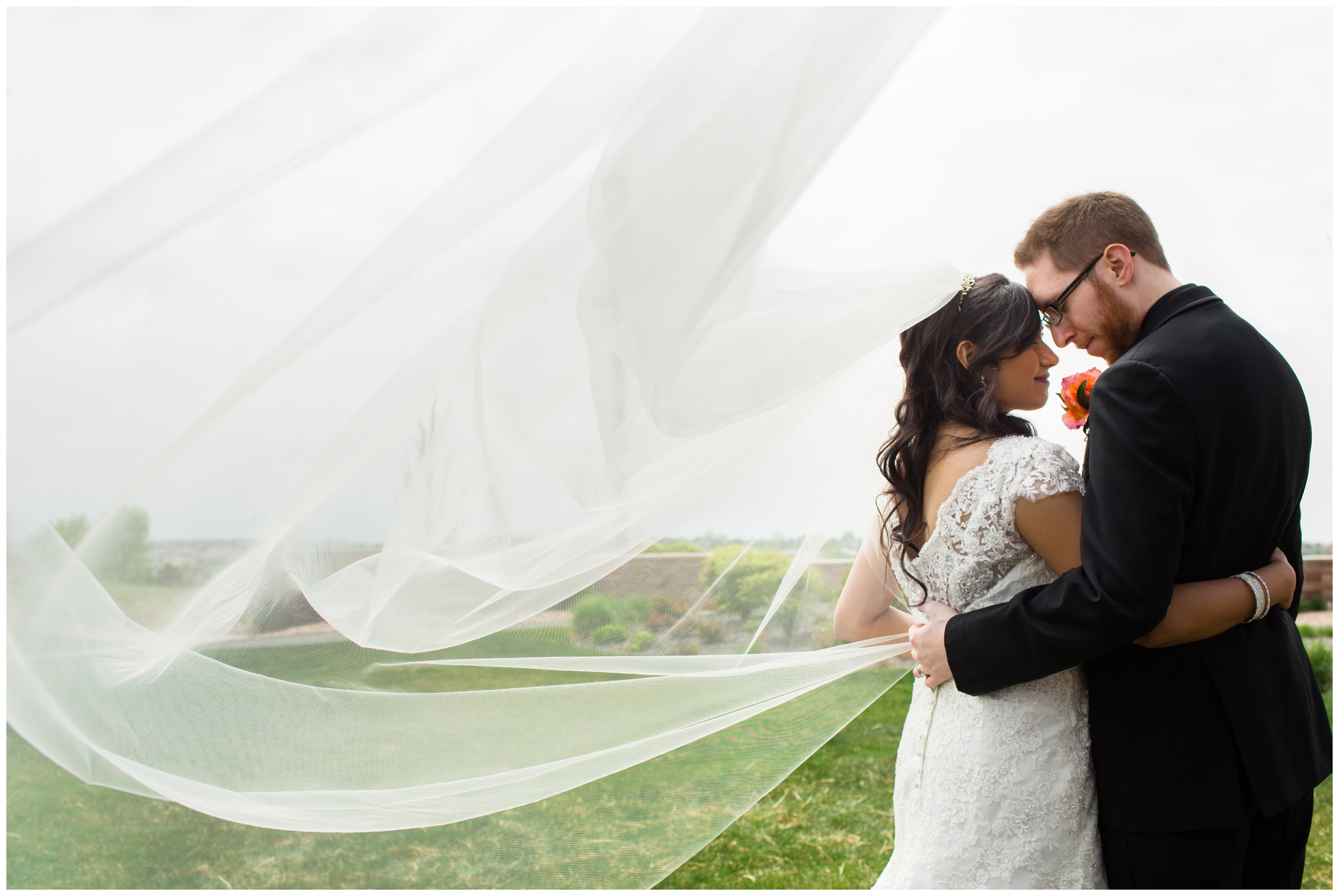 dramatic cathedral veil shot at Highlands Ranch Mansion wedding