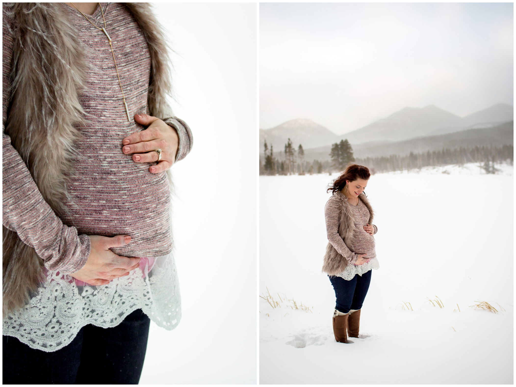 winter maternity photos in estes park, CO