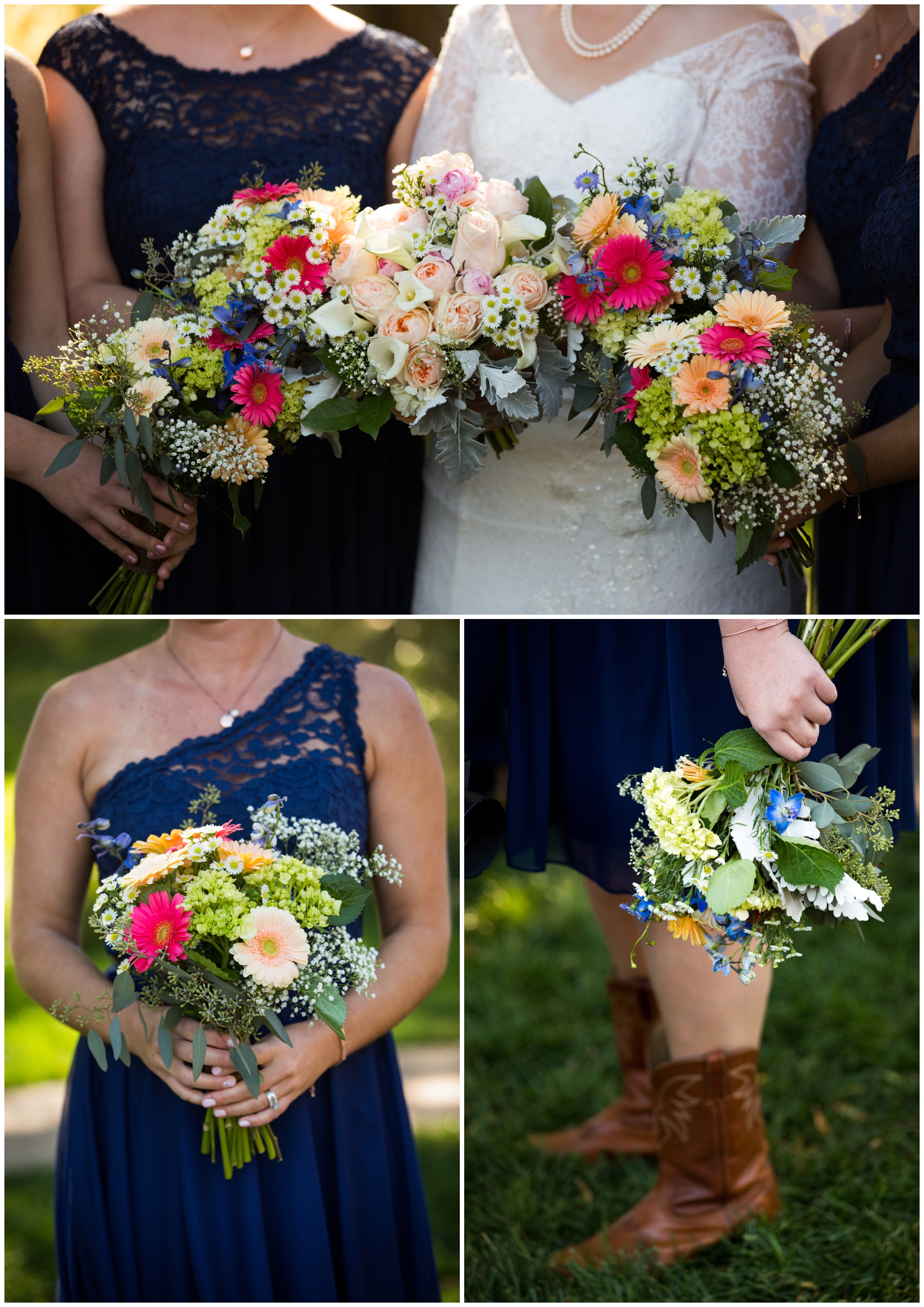 colorful bridesmaids bouquets by Colorado wedding florists