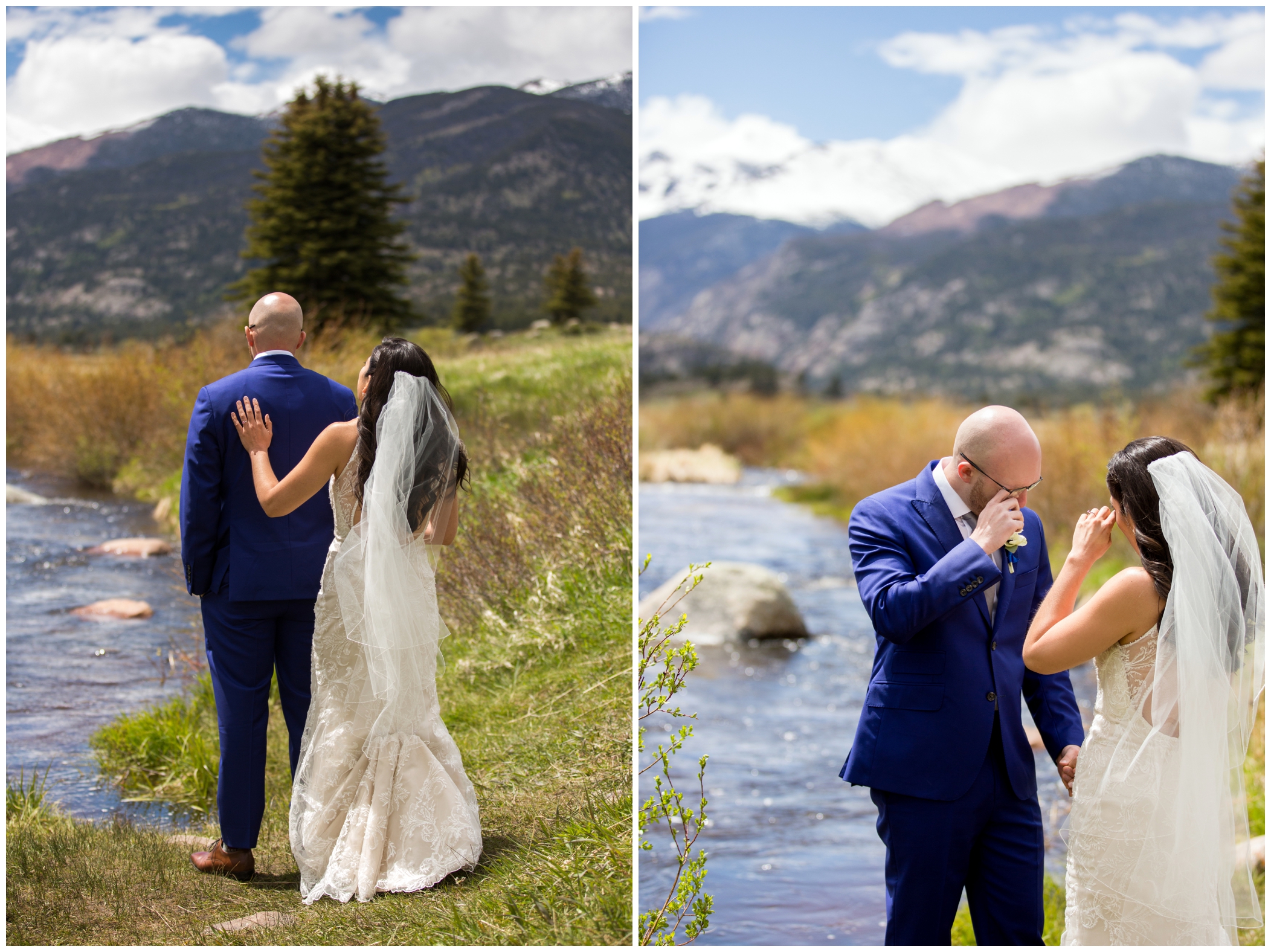 emotional wedding first look at Moraine Park RMNP