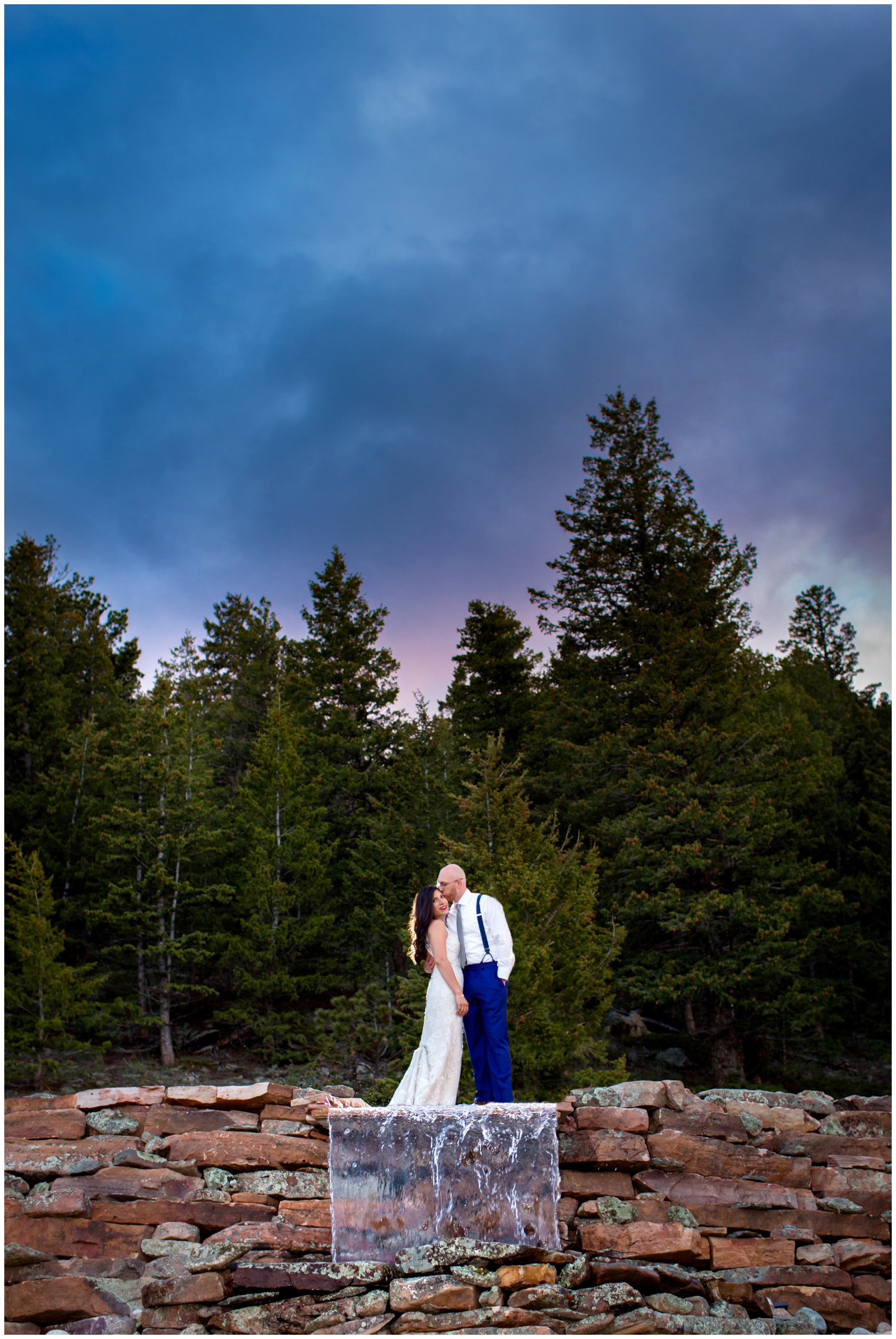 colorful sunset Marys Lake Lodge wedding photos by Estes Park photographer Plum Pretty Photography