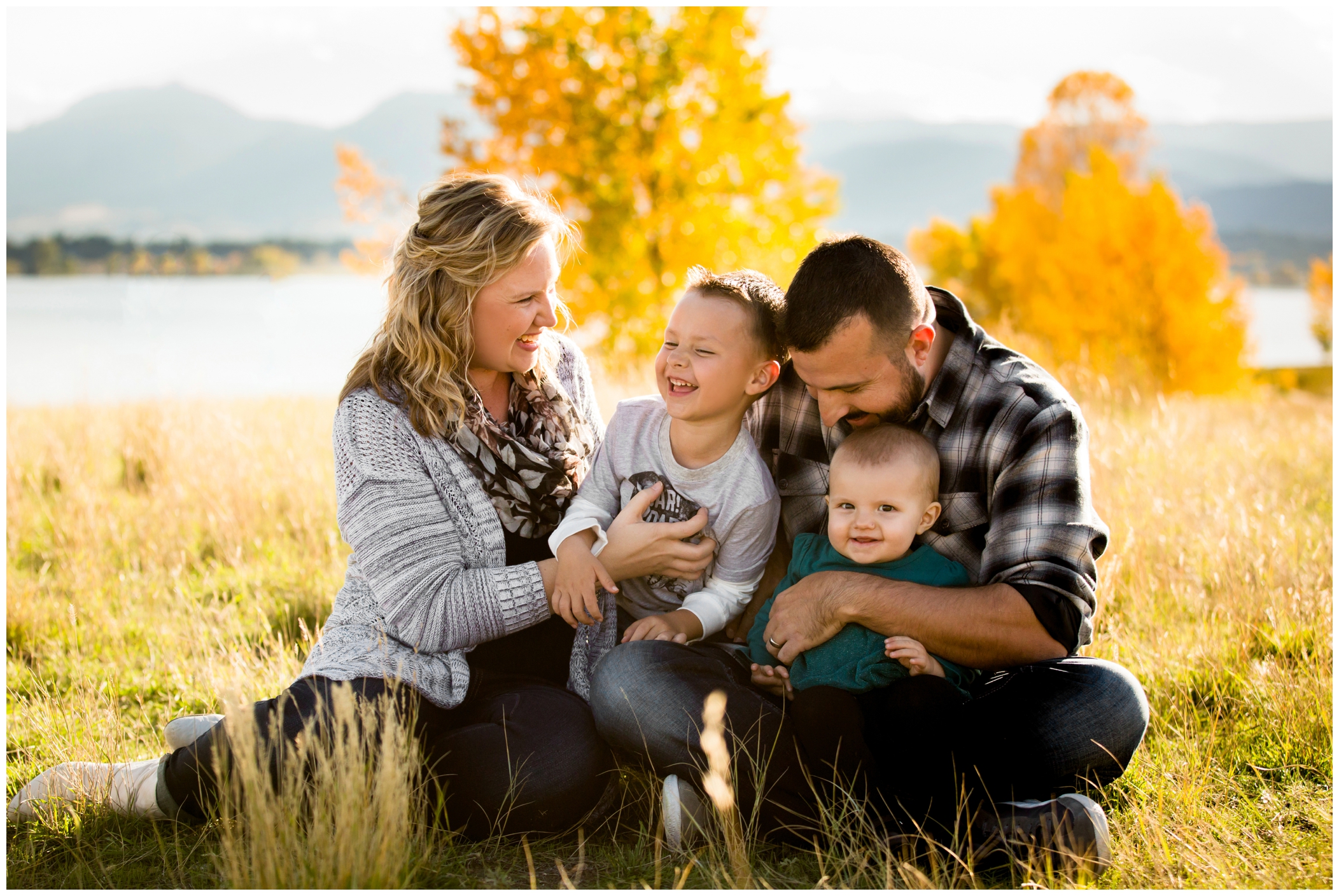 Longmont family photos in fall with Boulder Reservoir in the background