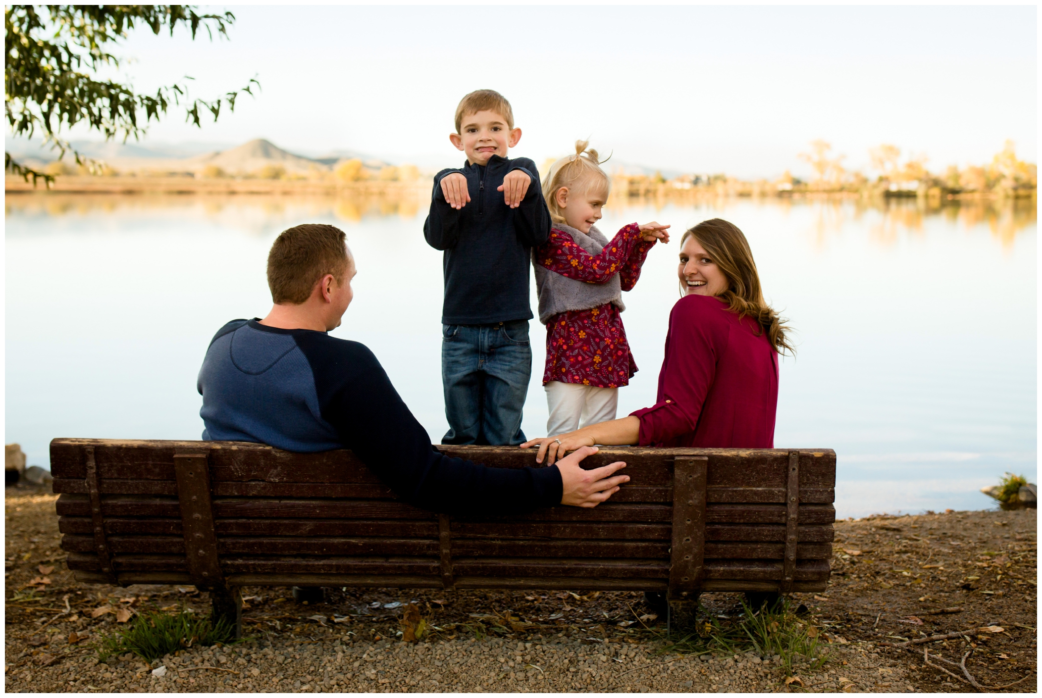 funny Boulder family pictures at Coot Lake Longmont 
