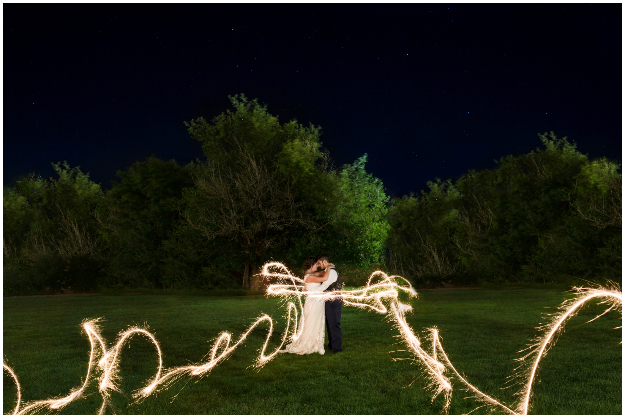 Colorado nighttime sparkler wedding pictures 