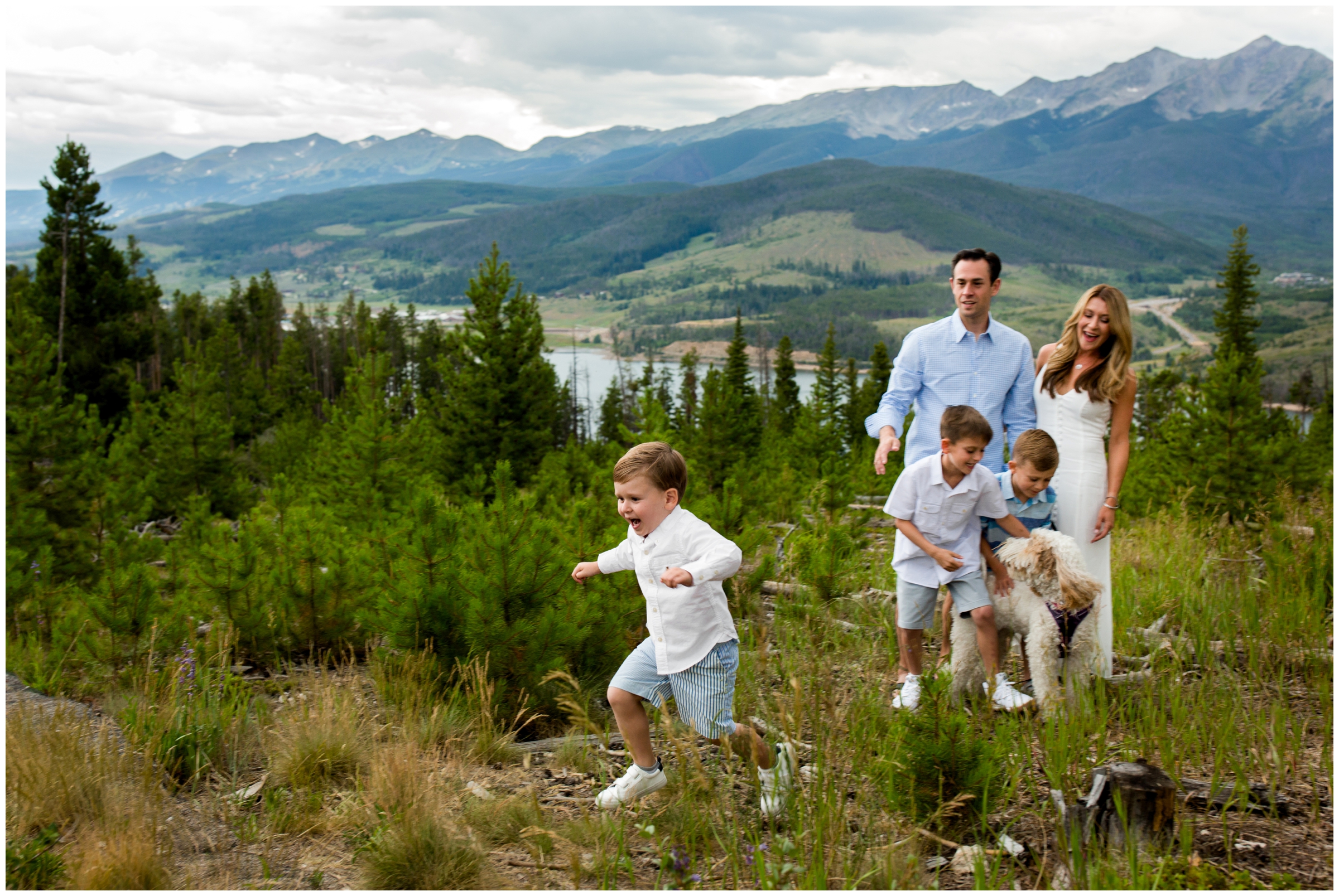 Summit County family photos by Breckenridge Colorado portrait photographer Plum Pretty Photography. Sapphire Point Overlook summer family pictures.