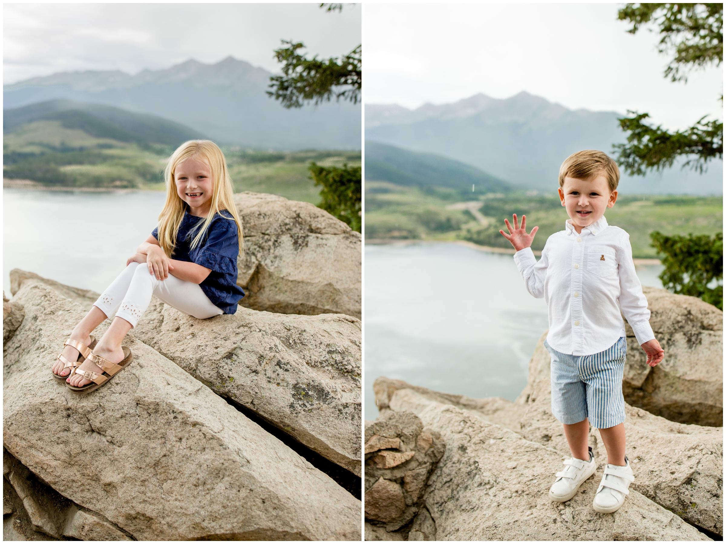kids posing on rocks at Summit County Colorado family photography session 
