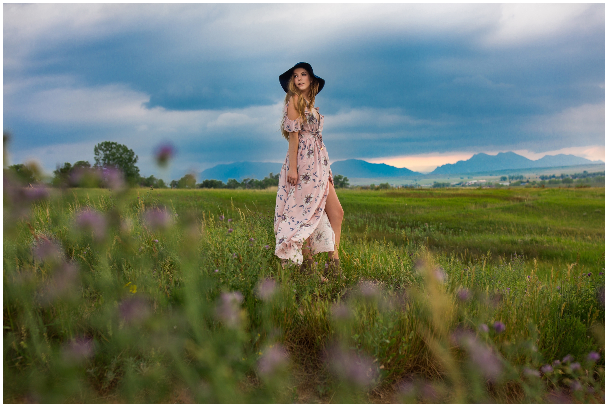 dramatic sunset senior portraits in Westminster Colorado 