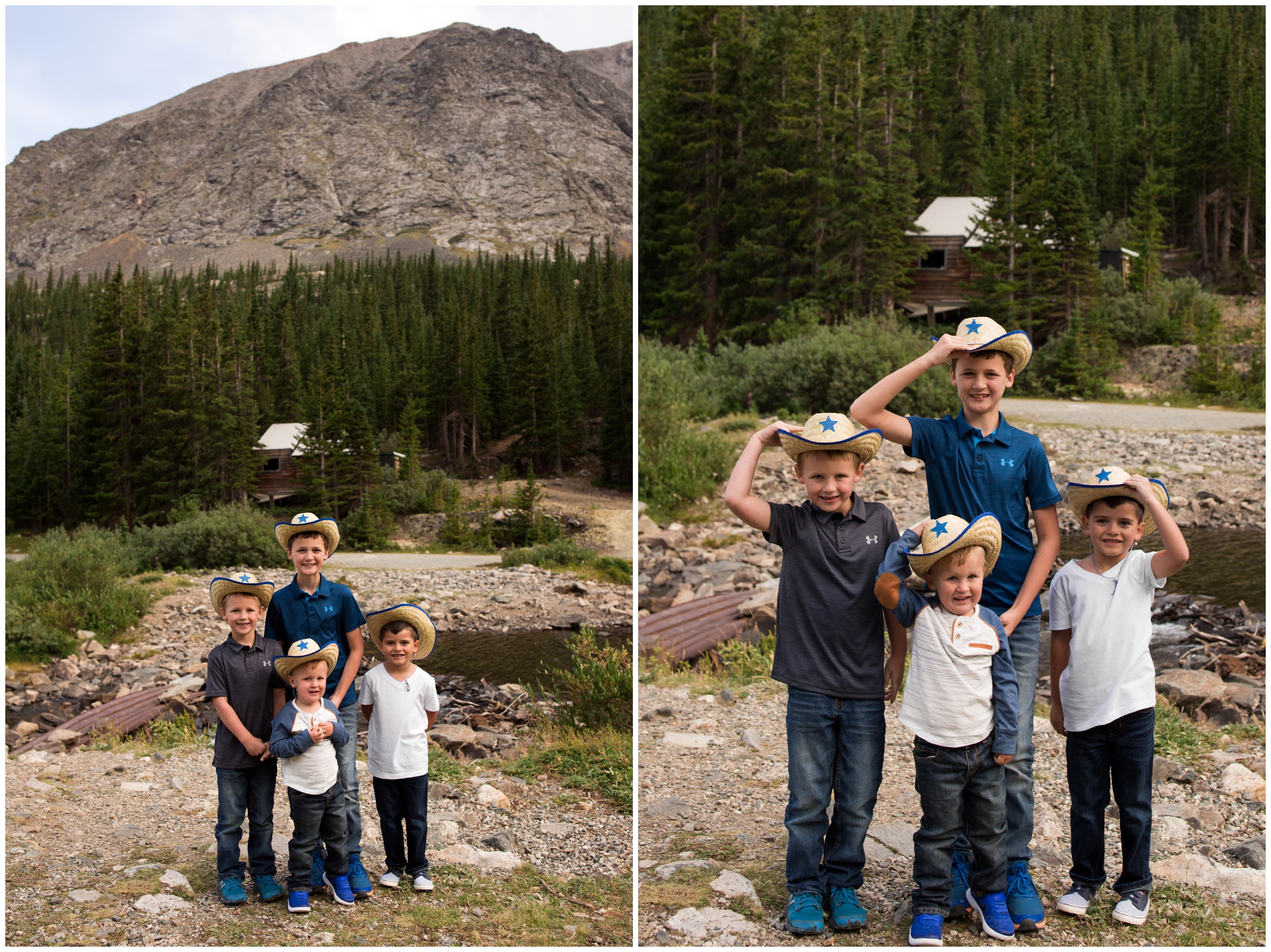 little boys in cowboy hats at Breckenridge family portraits 