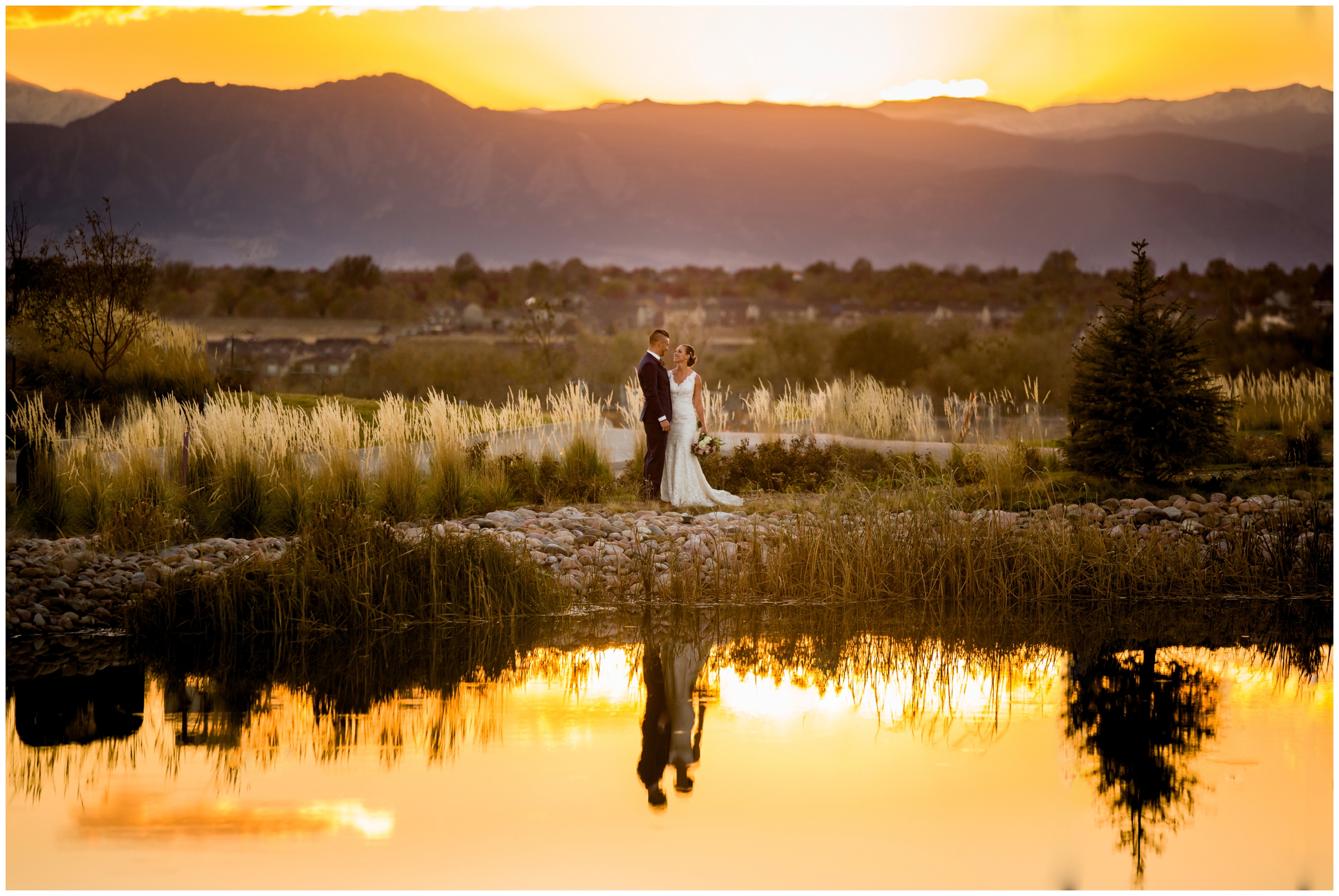 colorful Colorado sunset wedding pictures at The Overlook in Erie CO