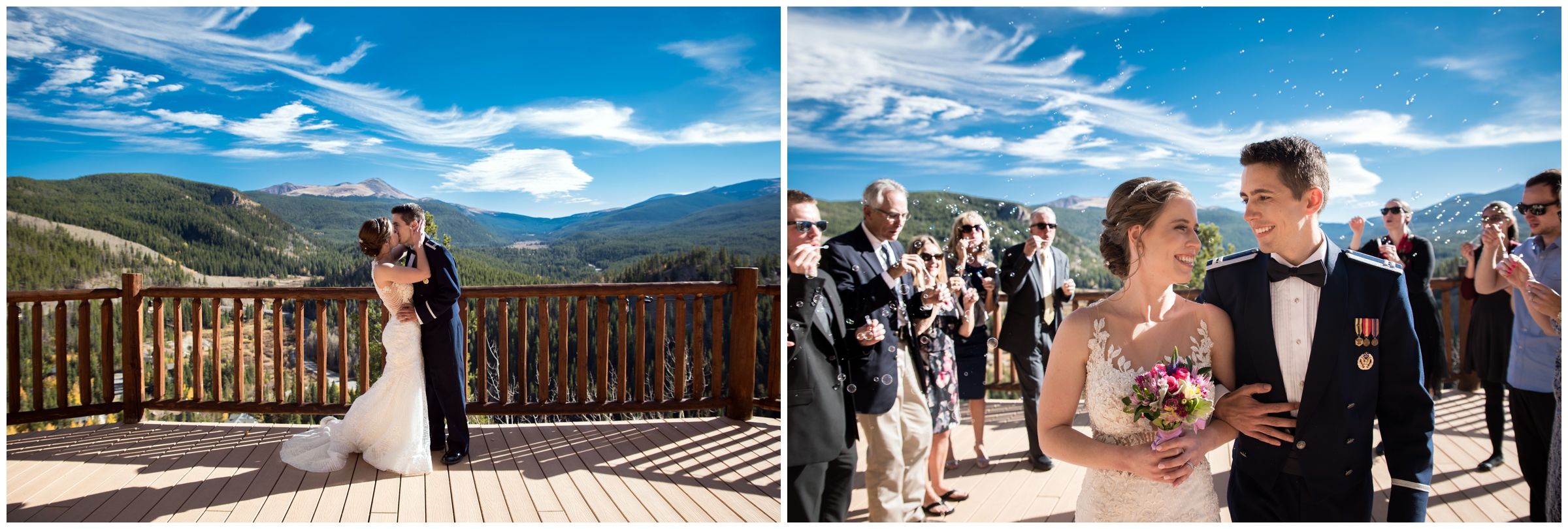 first kiss during intimate Lodge at Breckenridge Colorado wedding ceremony 