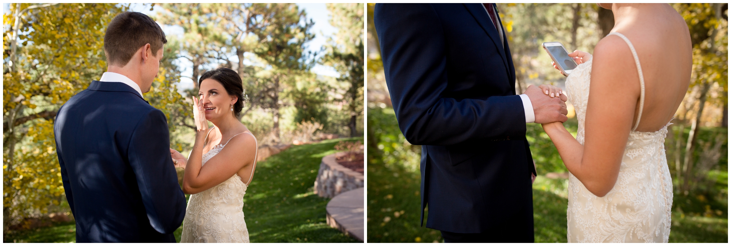 emotional first look at Lionscrest Manor Colorado wedding 