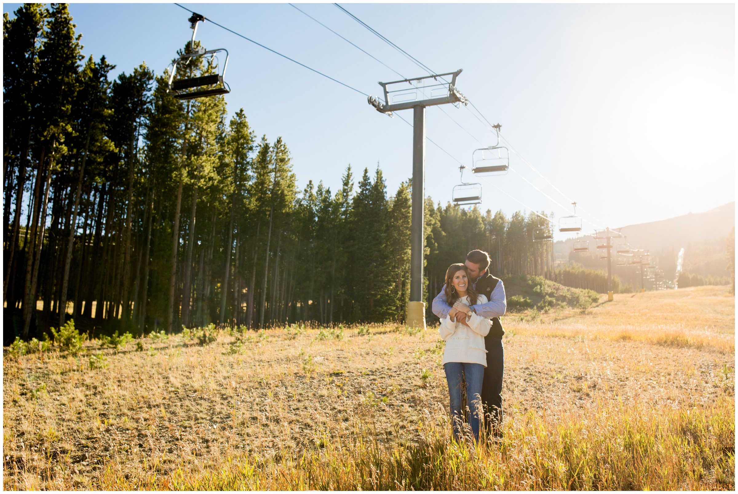 fall engagement photos in Breckenridge Colorado with the ski resort chairlifts in the background 