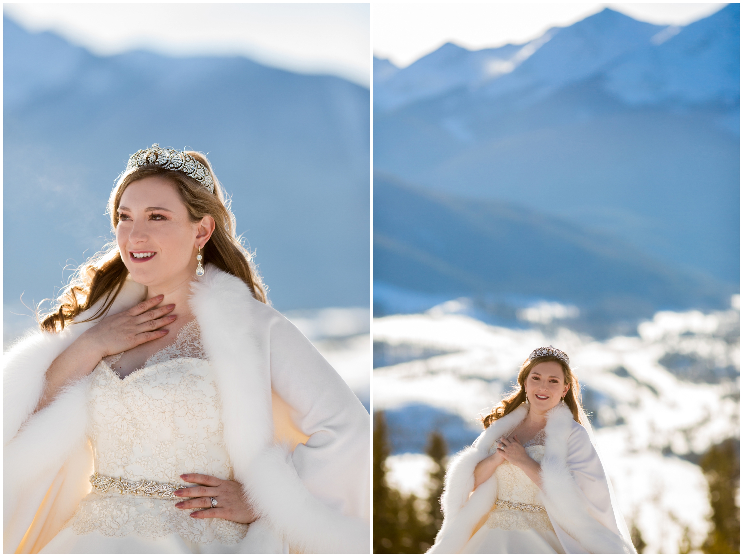 snowy Colorado winter elopement wedding at Breckenridge Sapphire Point Overlook 