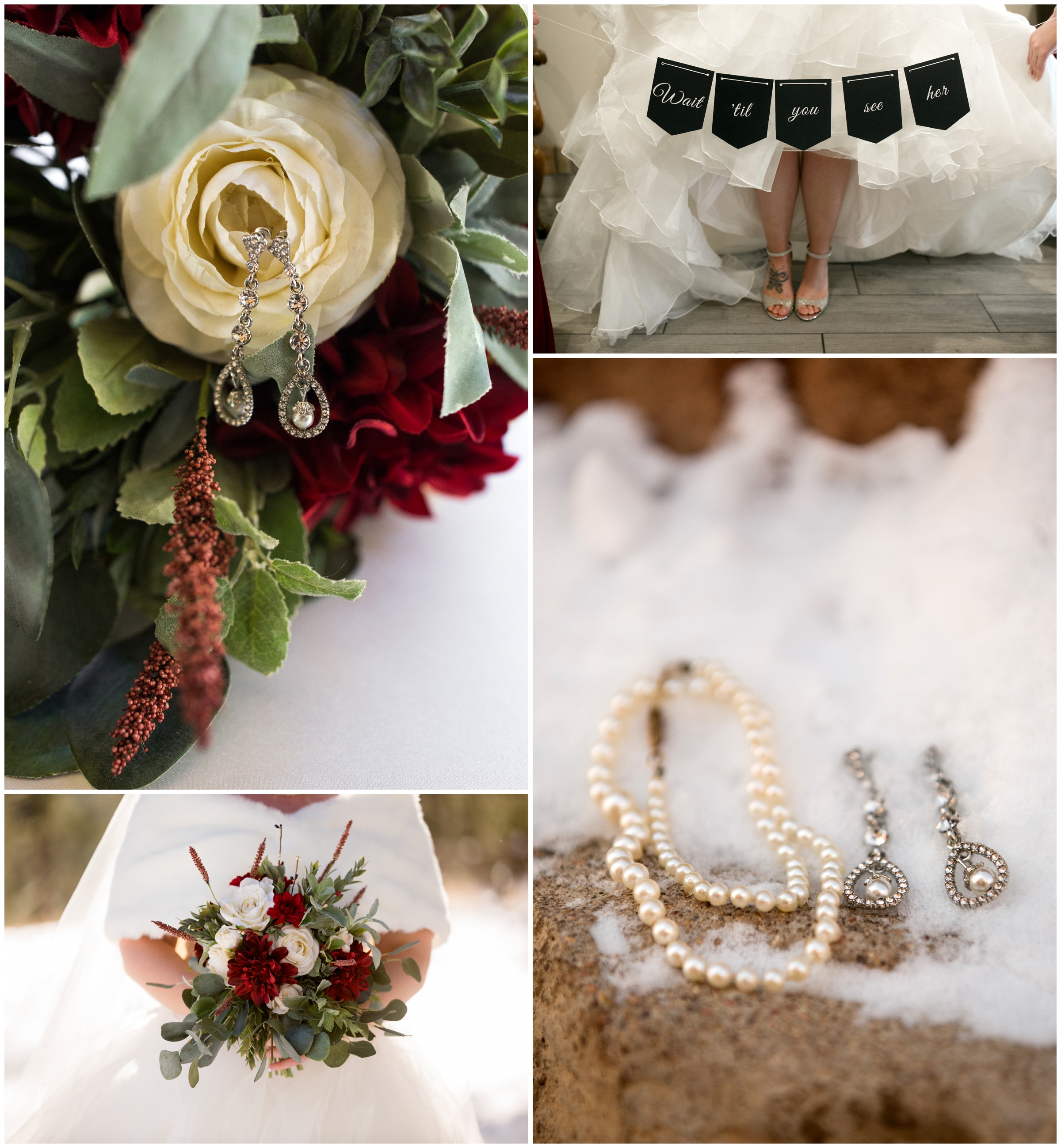 brides wedding pearls at Estes Park Colorado wedding 