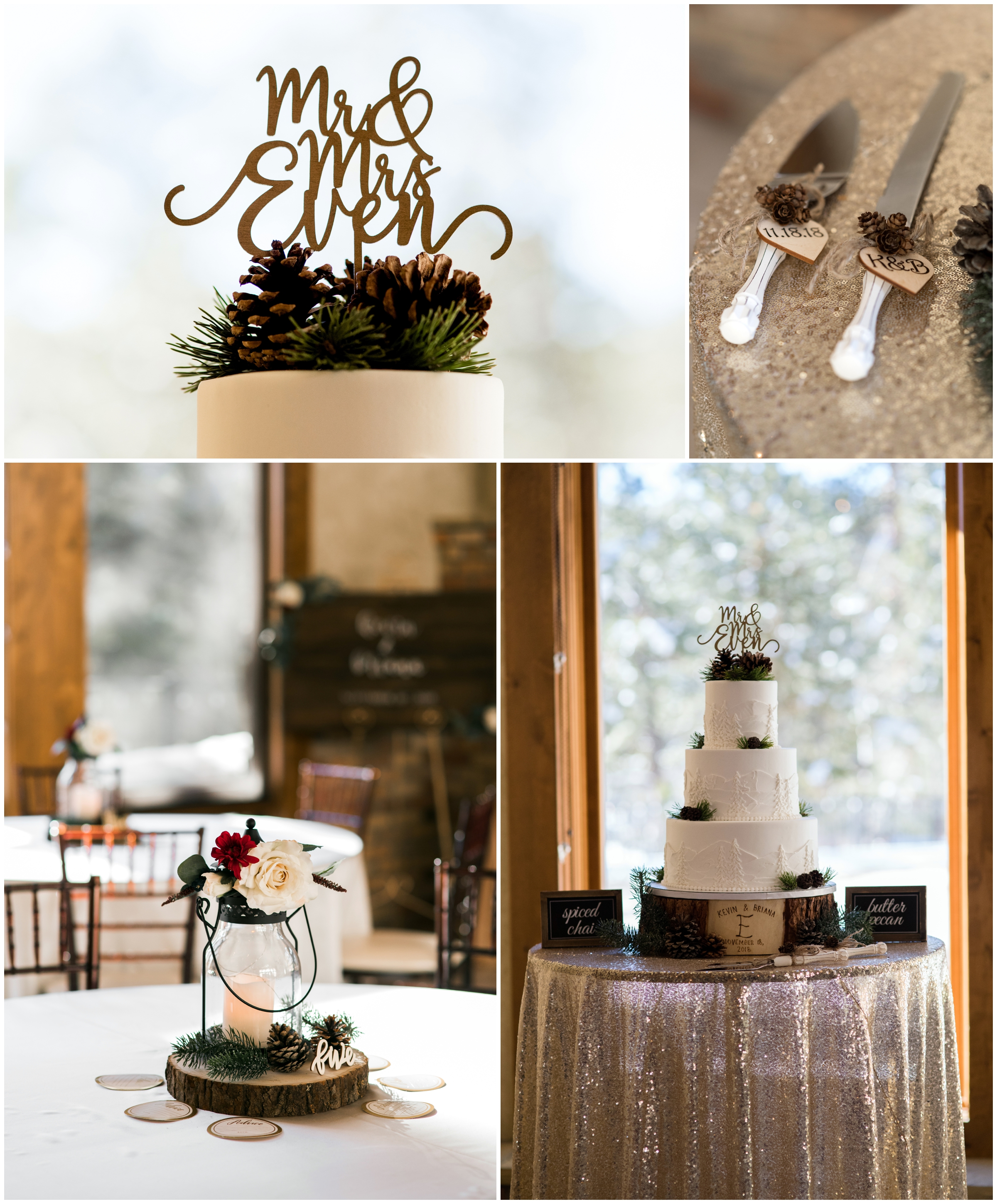 Colorado winter wedding with red and white reception details