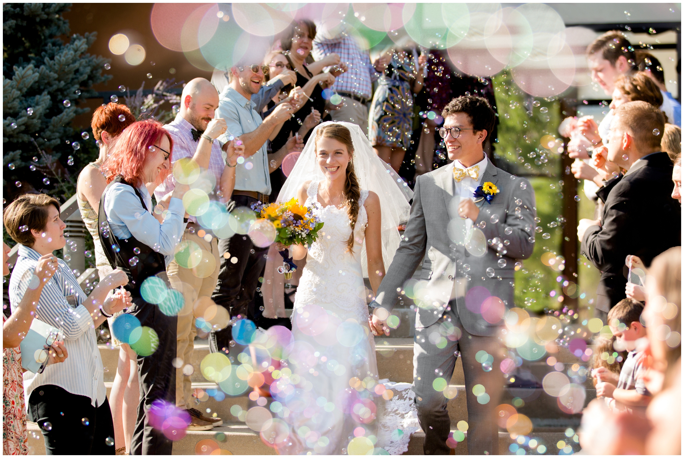 bubble exit at Red Rocks wedding by Colorado photographer Plum Pretty Photography