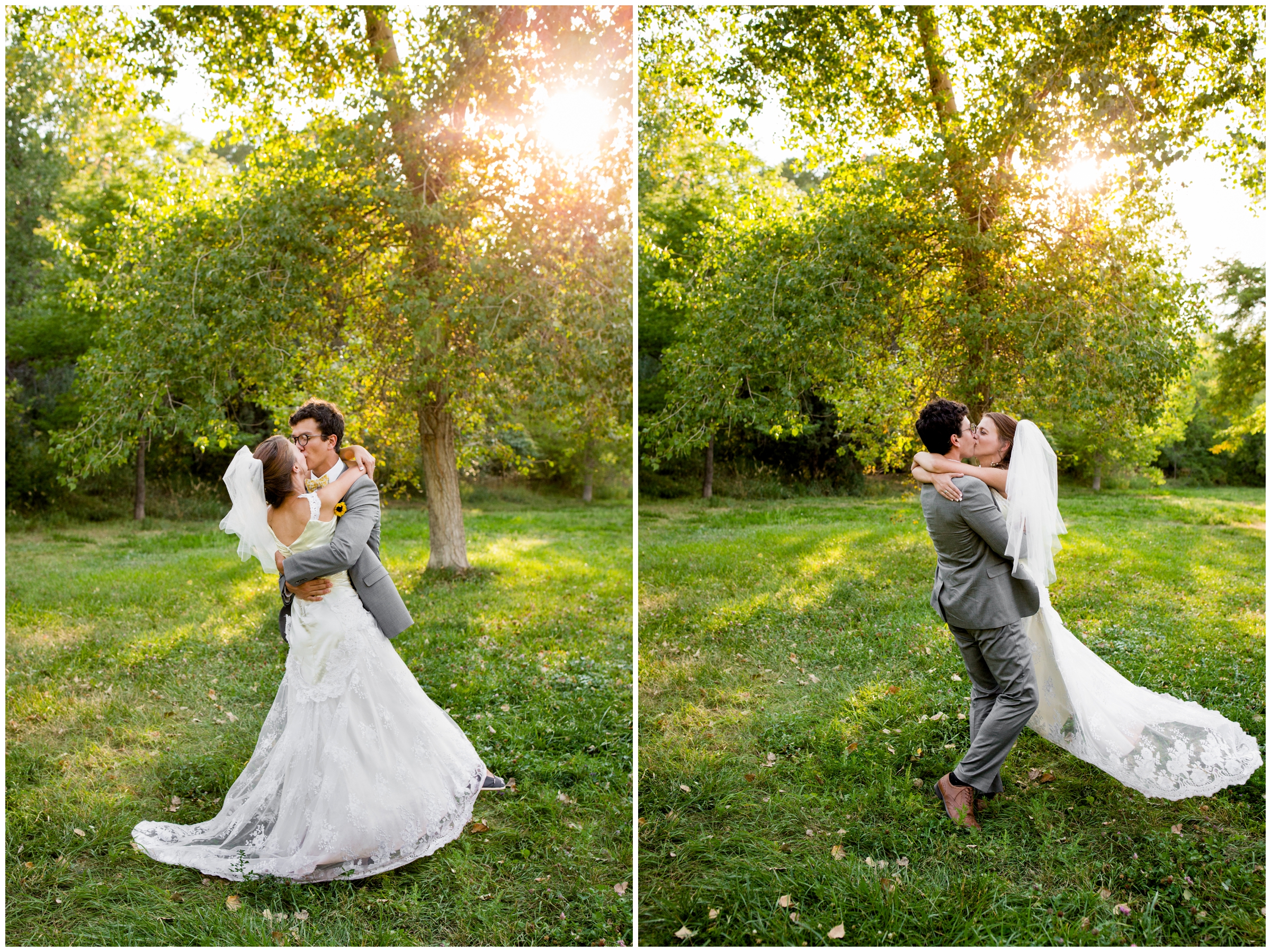 groom spinning bride in Golden park during Colorado wedding pictures