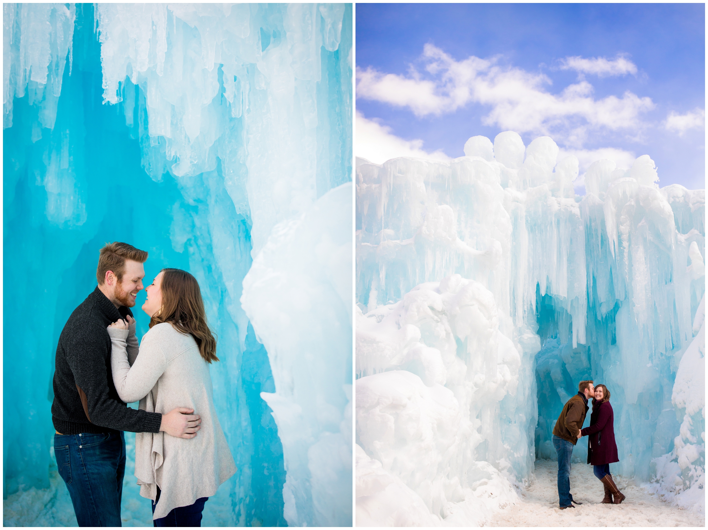 winter engagement portraits at Dillon Ice Castles Breckenridge Colorado