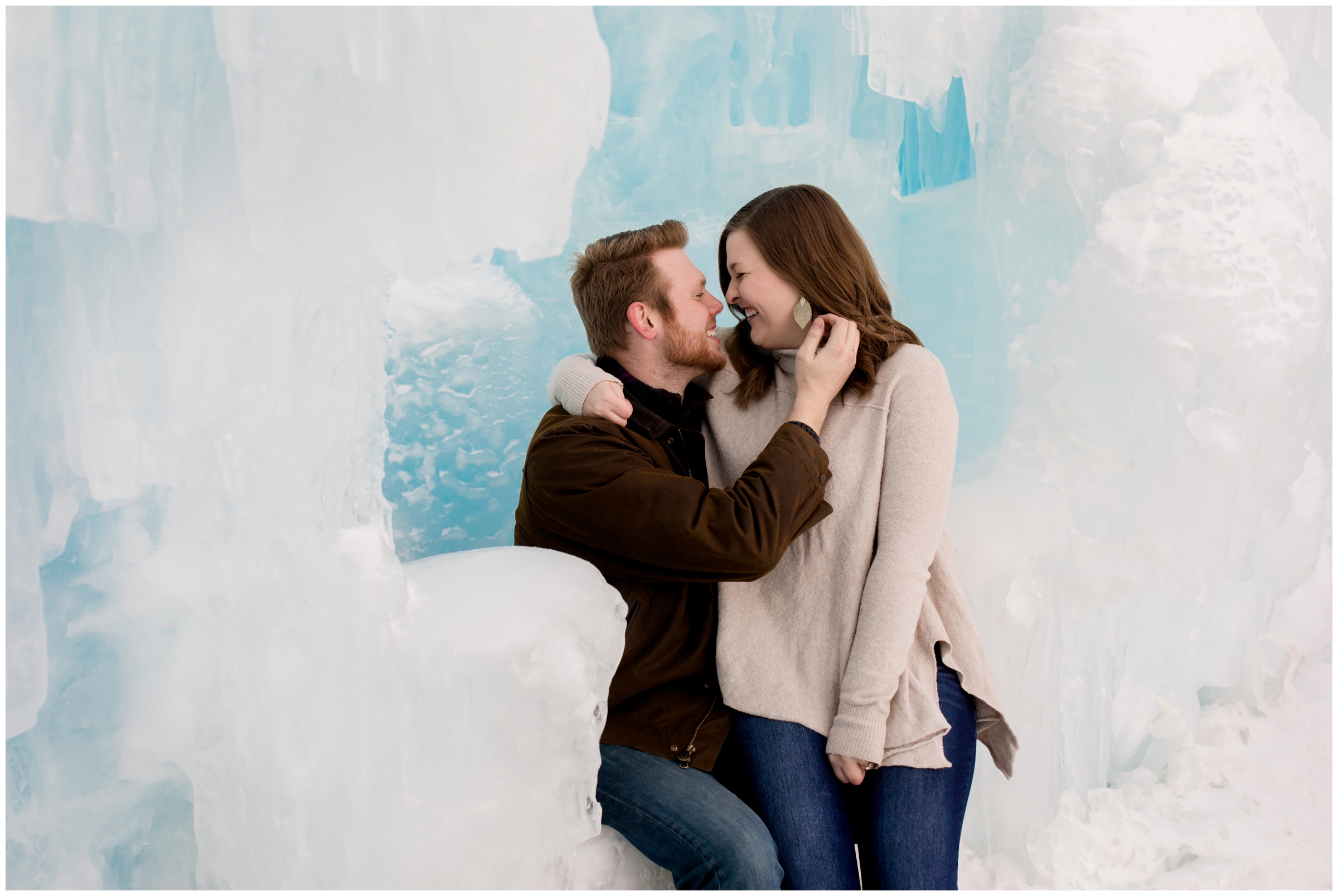 Breckenridge winter engagement photos at Dillon Ice Castles by Colorado wedding photographer Plum Pretty Photography