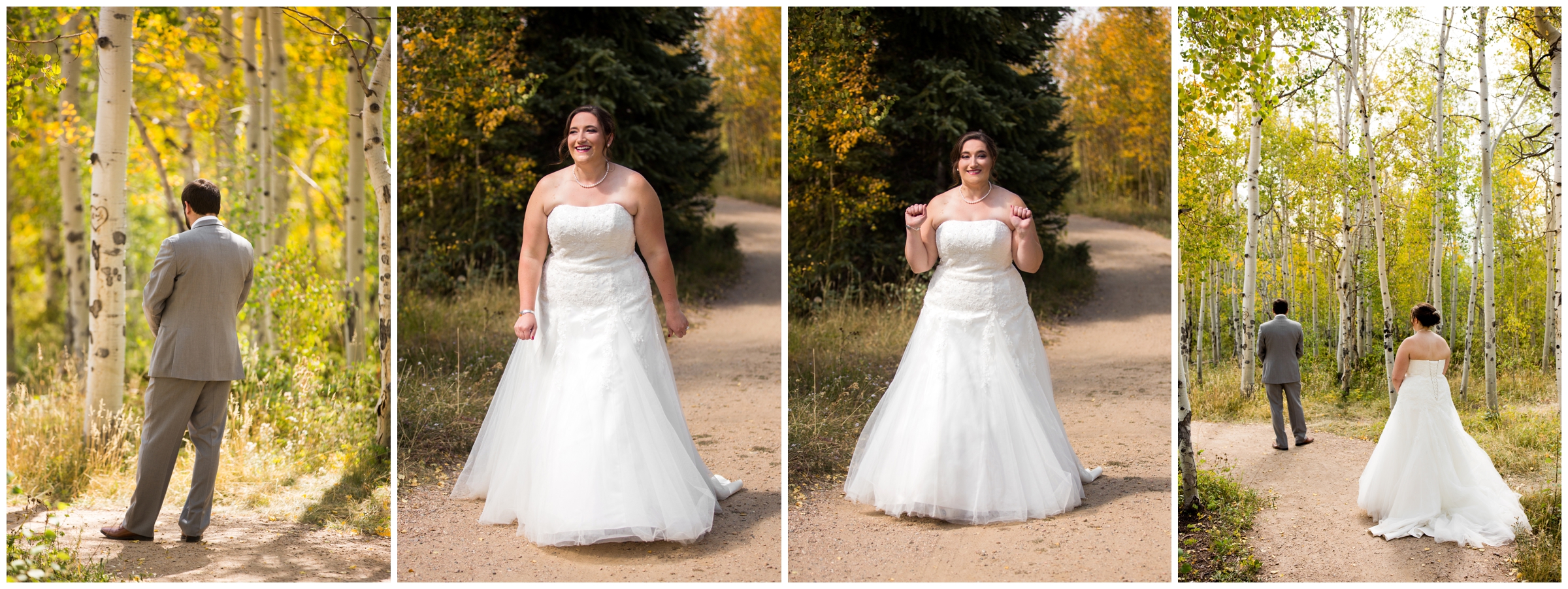 fall Granby Ranch Colorado wedding first look in aspen groove